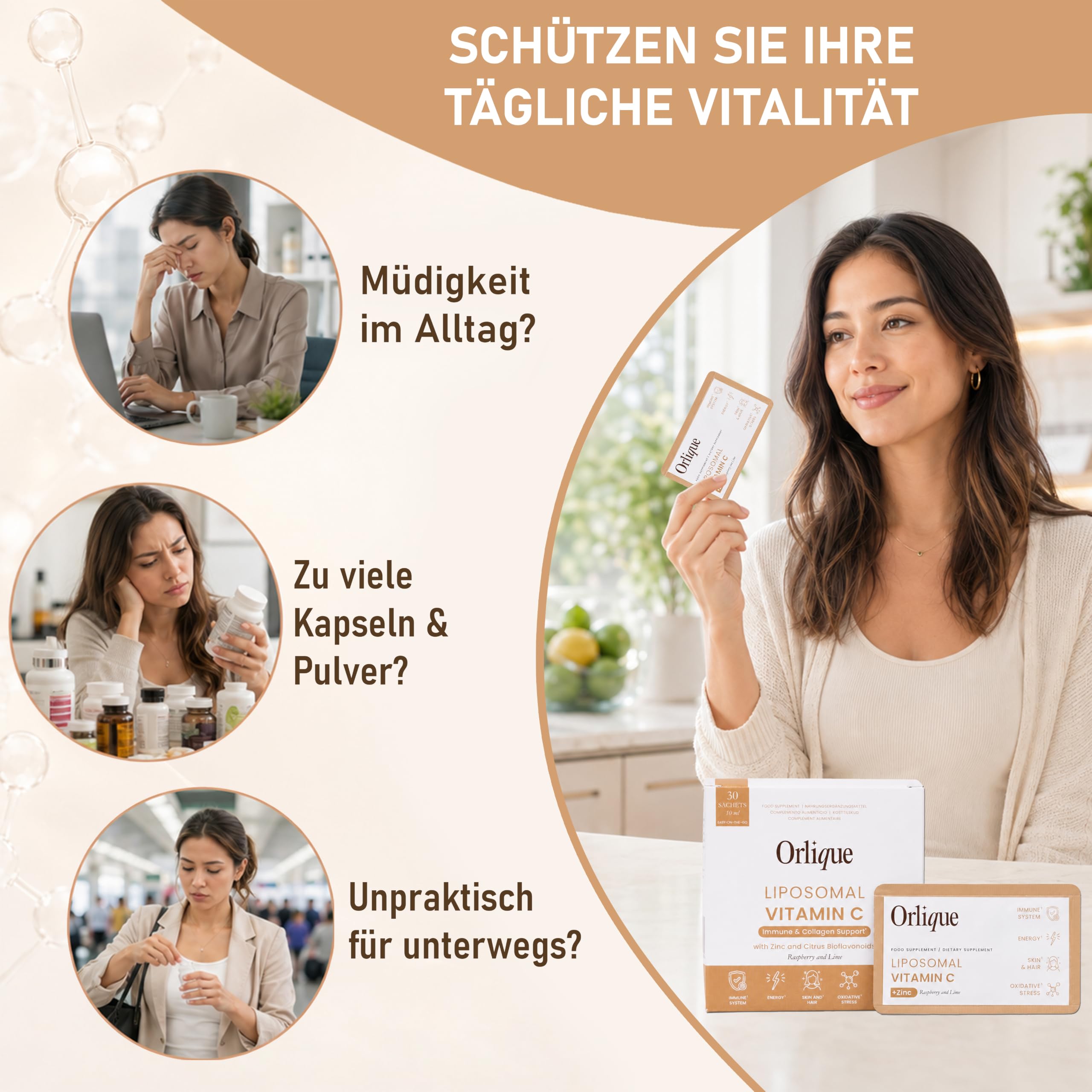 Liposomales Vitamin C 1000 mg Hochdosiert Flüssig Mit Zink & Bioflavonoiden - Hohe Bioverfügbarkeit Immunsystem Unterstützung - Vegan & Keto Geeignet - 30 Sachets - Soja- & Glutenfrei