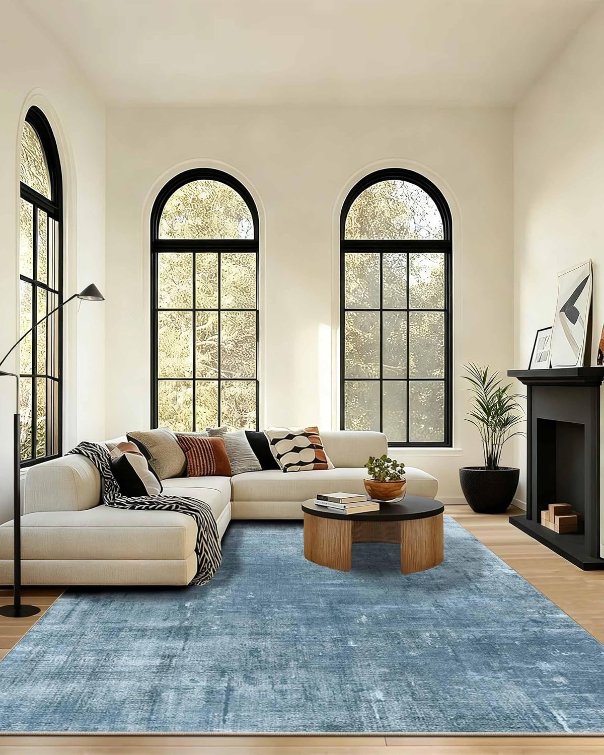 Latte&Fog 8x10 Area Rugs for Living Room, Large Blue Modern Abstract Washable Rug, Boho Non Slip Low Pile Carpet for Indoor Bedroom Dining Room, Office, Dorm, Classroom, Farmhouse and Kids Room - Blue Blue 8' x 10' (Rectangular)