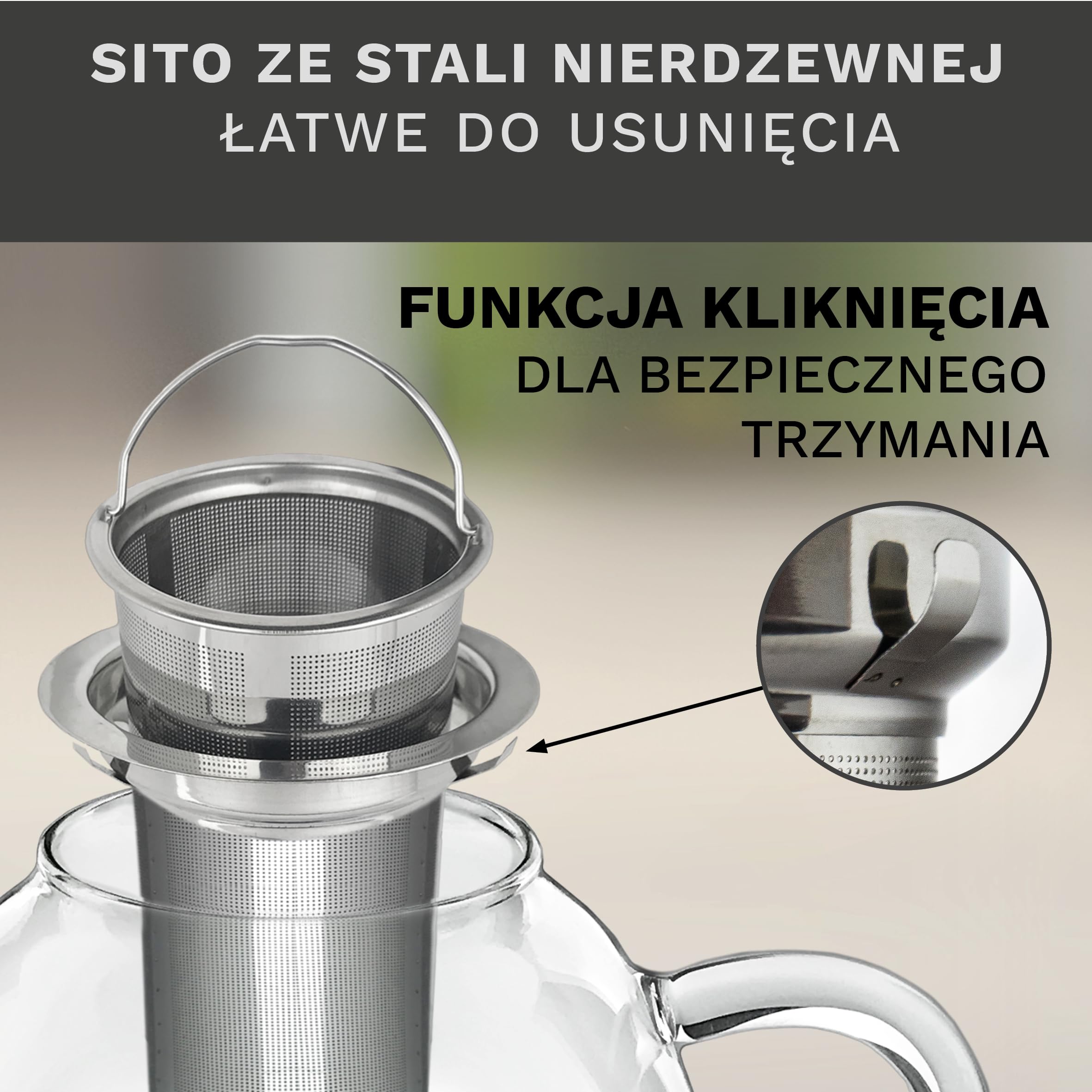Creano Szklany dzbanek do herbaty 1,5 l 3-częściowy zaparzacz z sitkiem ze stali nierdzewnej