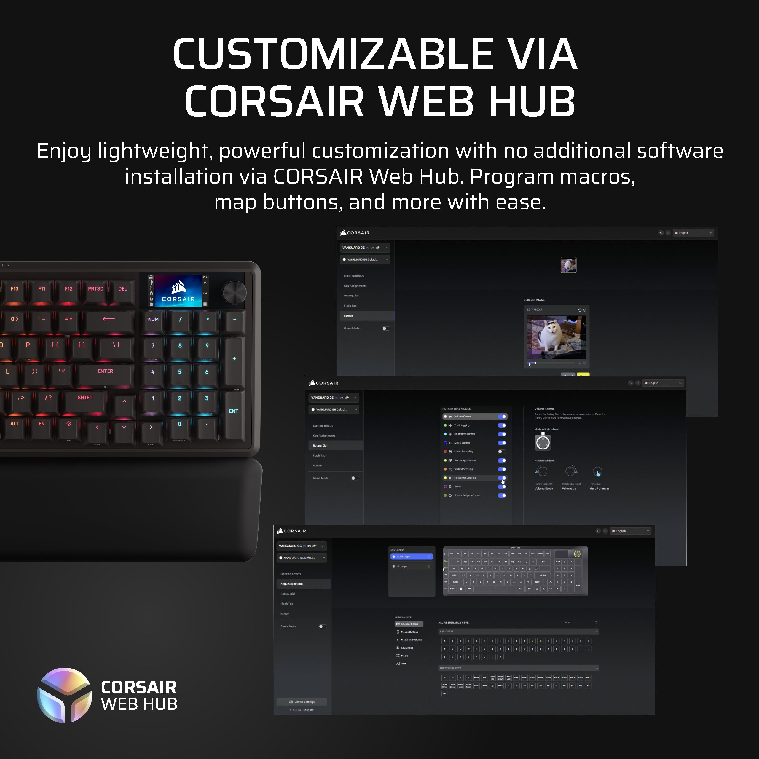 Corsair VANGUARD 96 Wired Mechanical Gaming Keyboard – 96% Layout, MLX Plasma Linear Switches, 8000Hz Polling, LCD Display, Virtual Stream Deck, G-Keys, SOCD Flashtap, QWERTY UK – Black — view 12