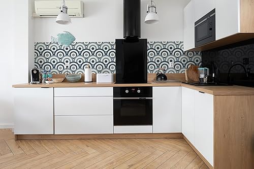 Miniatura 4 de COLAMO LUXURY Swatch - Azulejo adhesivo azul brillante, autoadhesivo en muro de cocina para pared de acento, impermeable, adhesivo de cerámica