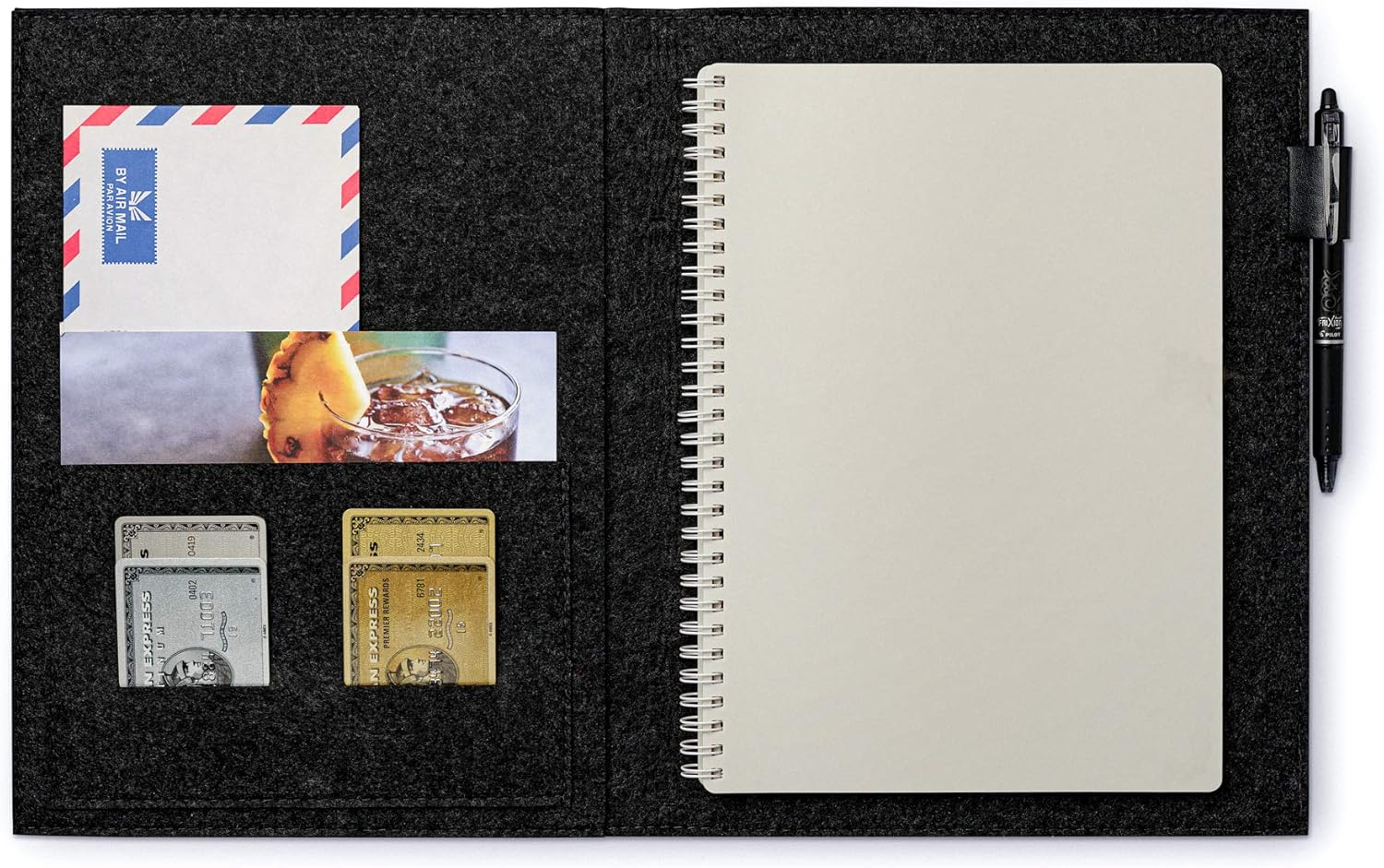 Eco-Friendly Folio Cover Compatible with Rocketbook, Moleskins, Notebooks and Journals - with Adjustable Pen Holder, Organizer Pockets, Business Card Holder - Letter Size 8.5 x 11(Carbon Gray)