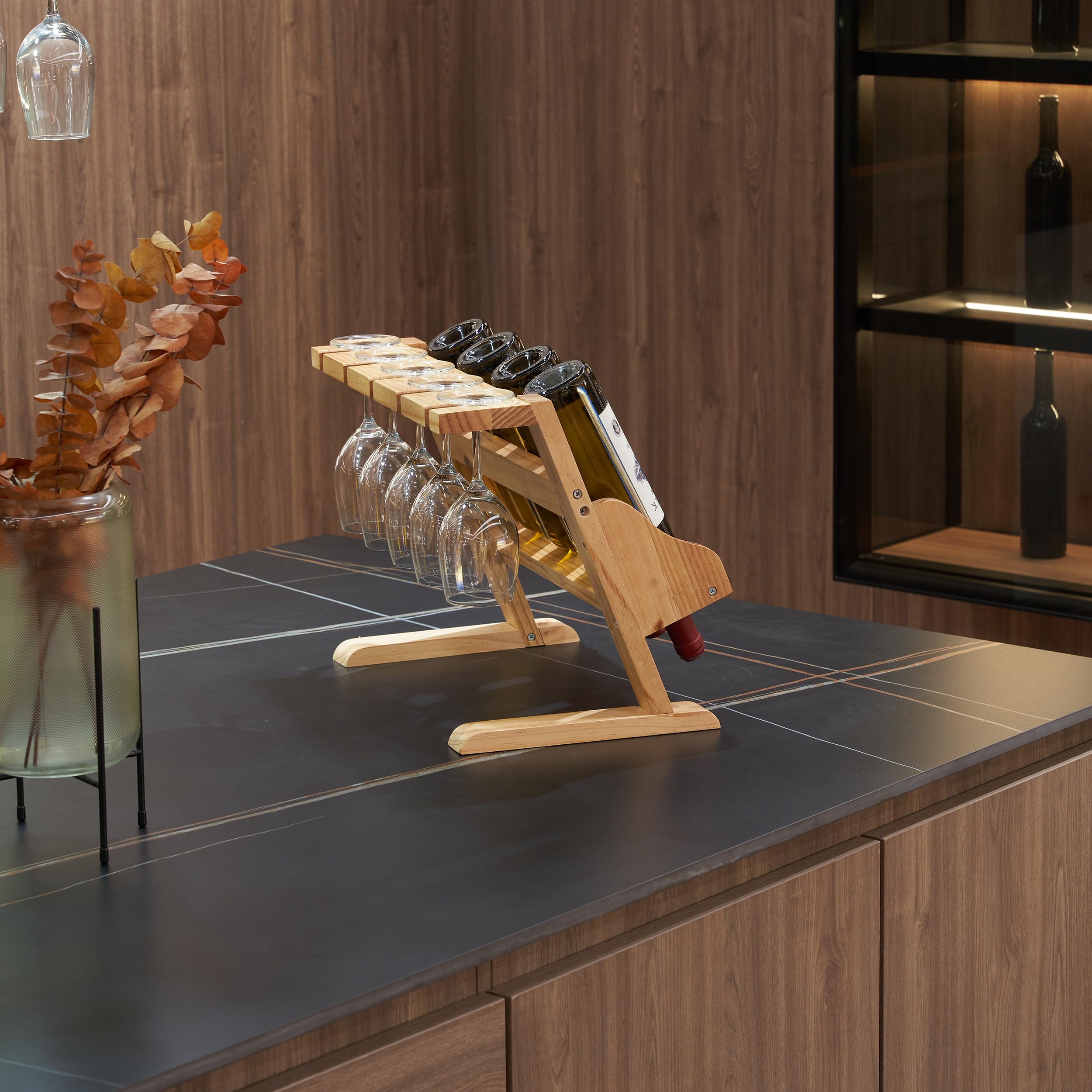 YIDANYOT Wine Rack,Table Wine Rack with Cup Holder/Wine Racks countertop/Solid Wood Wine Rack/Home Wine Rack/Living Room Wine Rack/Pine