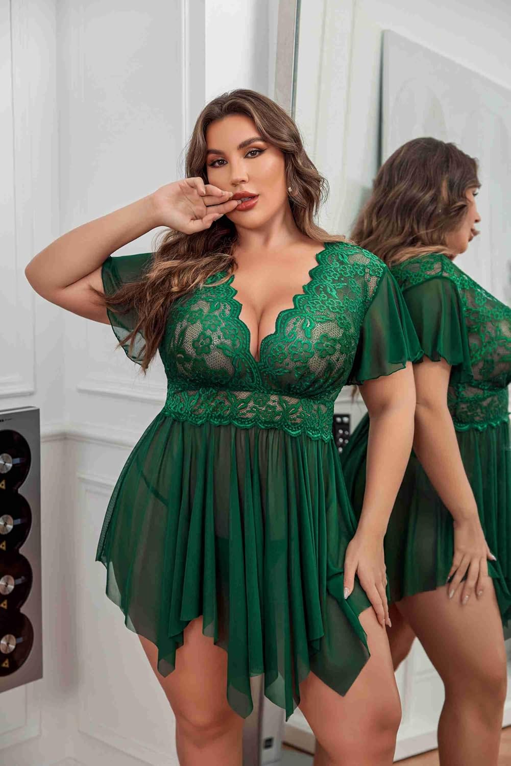 ELESOL Women's Sexy Lace Lingerie Nightgown Baby Dolls