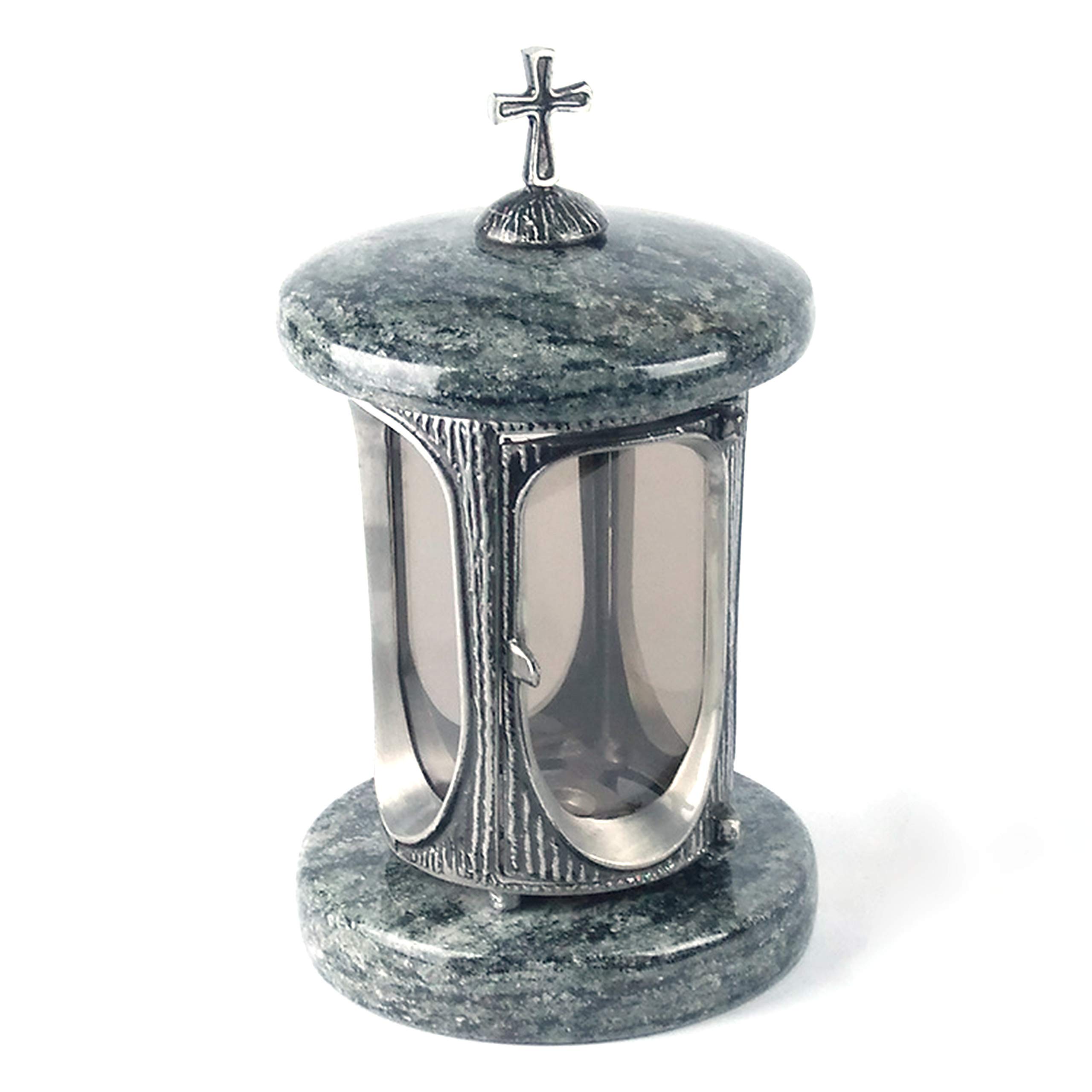 designgrab Alu Grab lampada in alluminio in finitura anticata con croce e tomba VASO Taille Medium e 2 pezzi base rettangolare in granito Olive Gren Verde