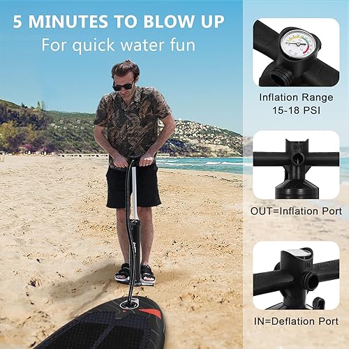 Miniatura 5 de Tabla de remo inflable, tabla de remo de pie con asiento de cámara SUP, postura amplia, tabla de remo inflable, mochila ISUP, bomba, 3 aletas,