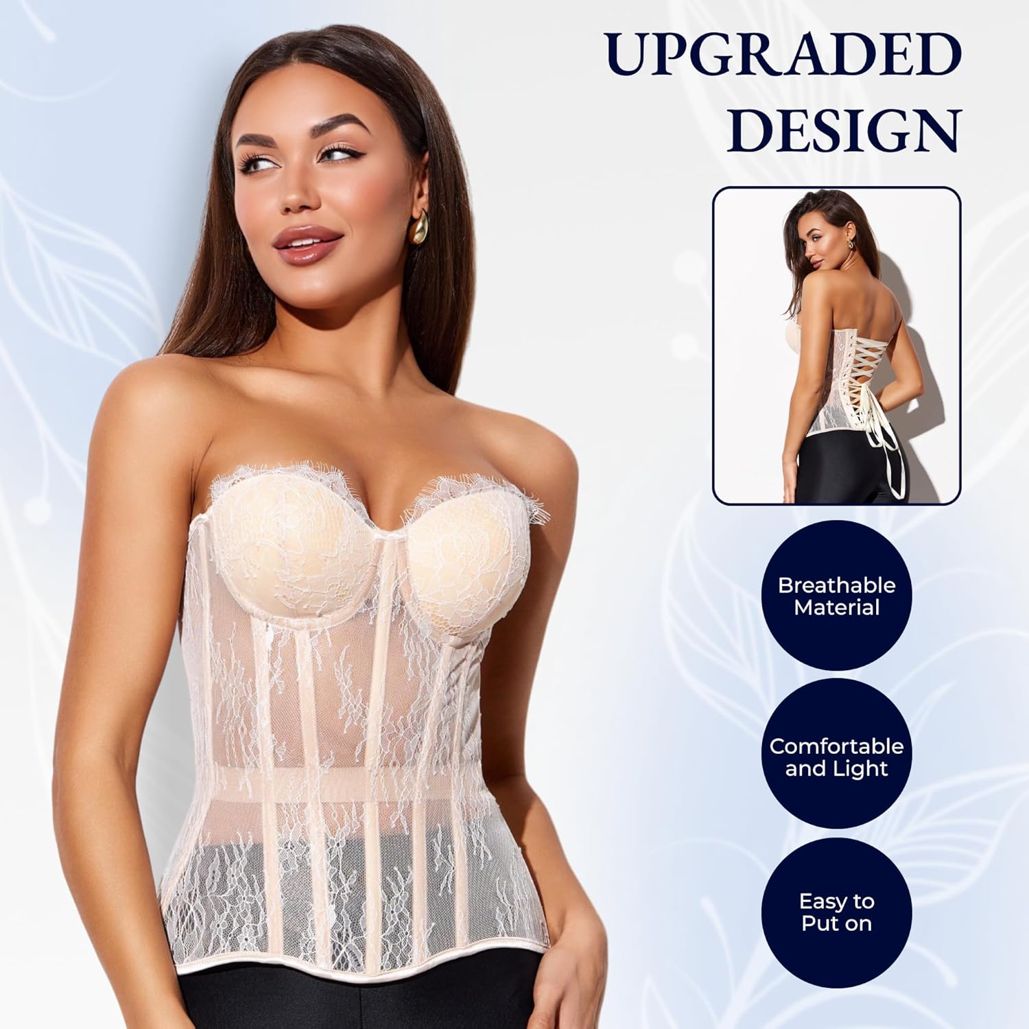 WS Waist Secrets Perfect Corset NYC OVERBUST Mesh Corset Top Lace up Corset with 15 Steel Boned - Image 5