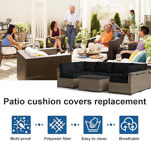 Miniatura 5 de Rkufoze Fundas de cojín de repuesto para patio, 14 piezas, fundas de cojín para exteriores, resistentes al agua, con cremallera, fundas de cojín