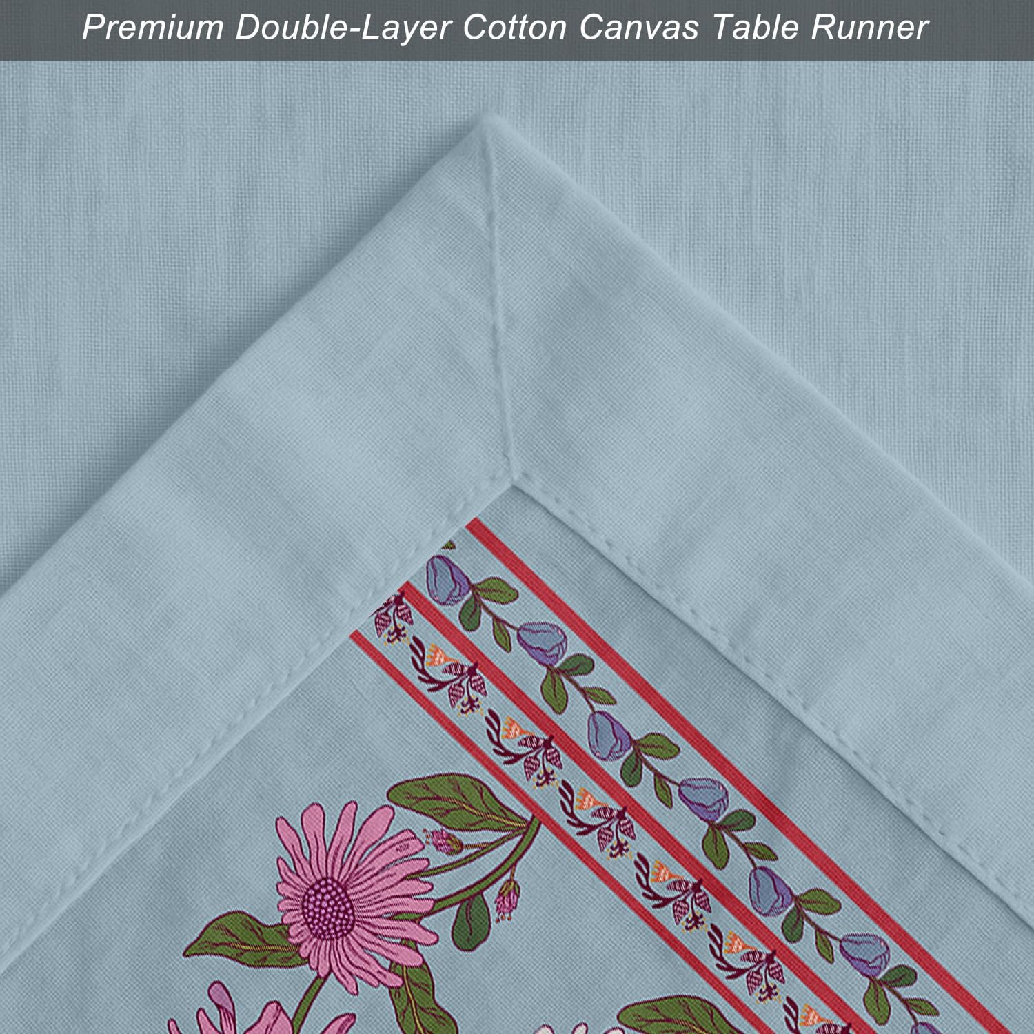 Boho Cotton Table Runner - Double Layer with Printed Floral Design - Machine Washable - Table Décor for Kitchen, Living & Events, 14" x 60"