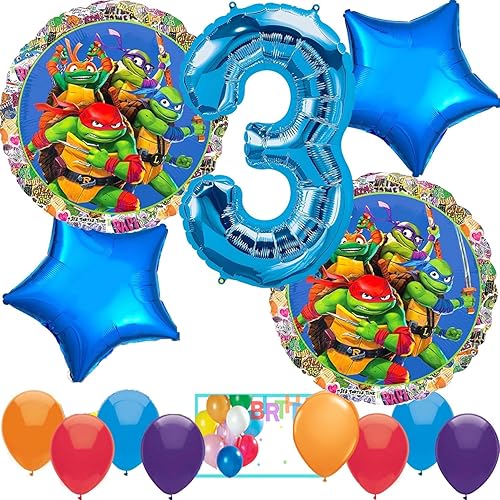 Anagram Globos de cumpleaños con licencia TMNT, colección temática de tortuga ninja mutante, accesorio de fiesta, multicolor, tercer cumpleaños