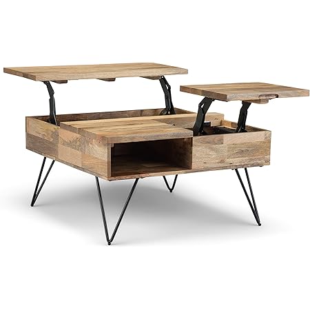 Amazon Com Simplihome Hunter Solid Mango Wood And Metal 32 Inch Wide Square Industrial Contemporary Lift Top Coffee Table In Natural For The Living Room And Family Room Home Kitchen