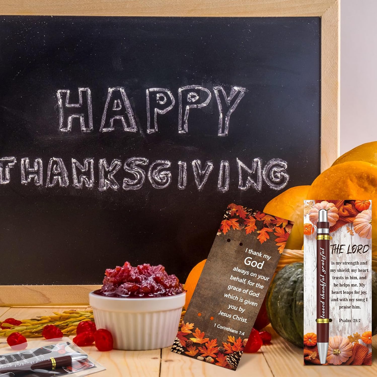 Sayglossy 30 Set Fall Christian Gifts Religious Thanksgiving Blessings Pens with Bookmark Bible Prayer Card Thankful Scripture Cards Bulk Christian Party Favor Gifts for Autumn Prayer Church Favors