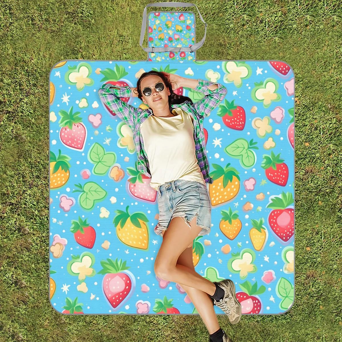 Manta de picnic de 150 x 145 cm, colorida manta plegable para exteriores, impermeable, para playa, camping, senderismo, picnic