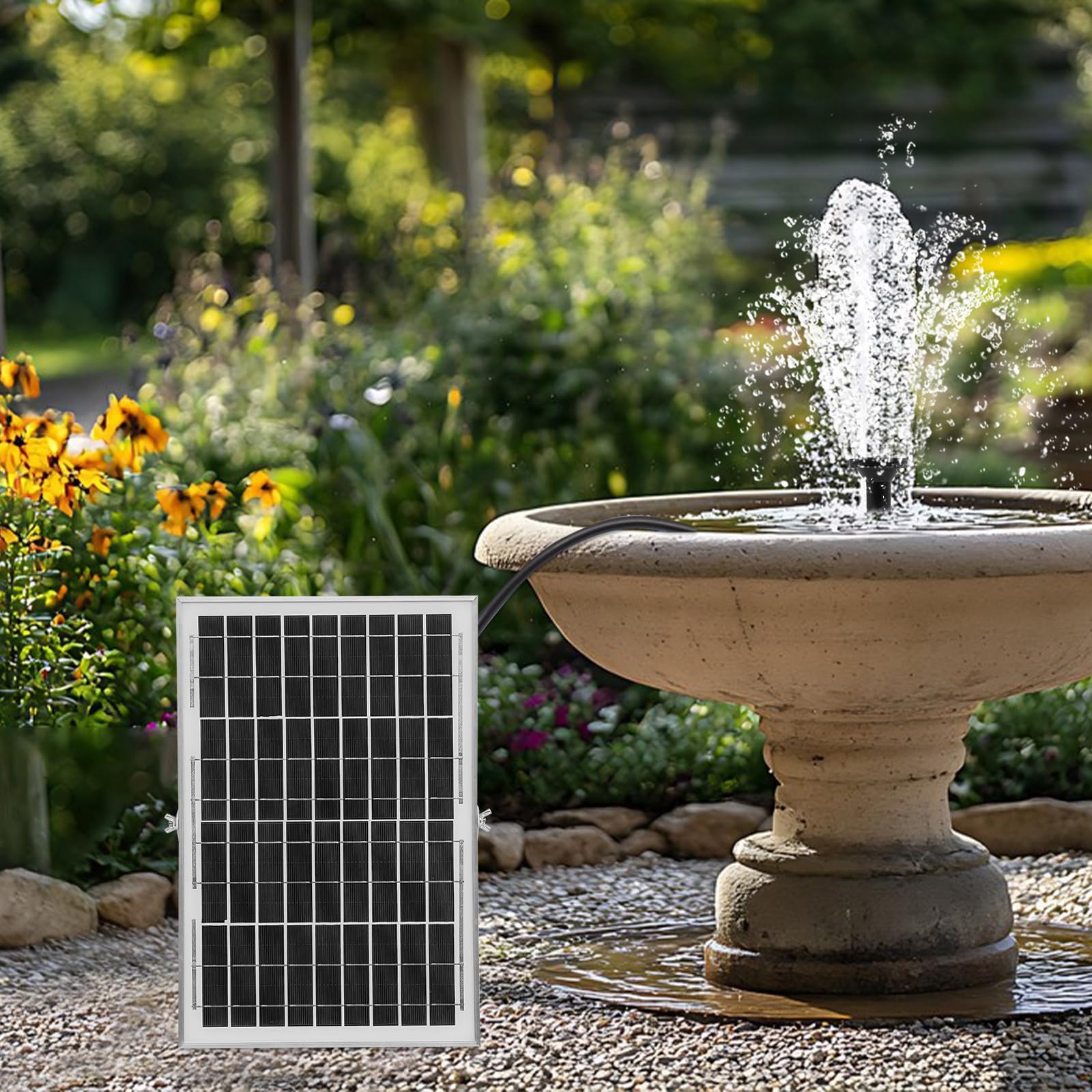 Solarna pompa do fontanny 10 W, solarna pompa wodna bez baterii i wtyczki, IP68 pompa do stawu o wydajności tłoczenia 1000 l/h, wysokość tłoczenia 1,5 m, fontanna solarna do ogrodu, stawu