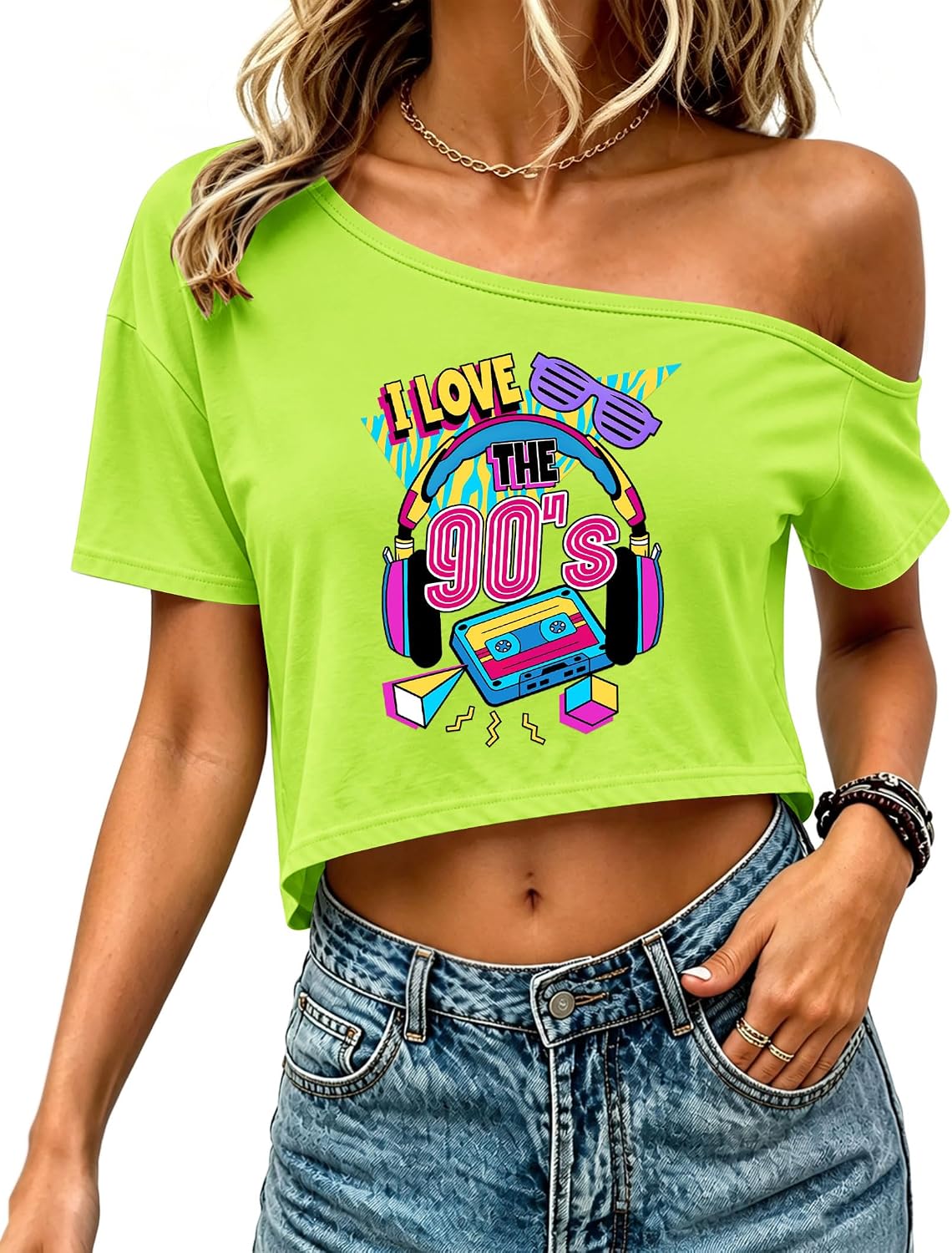 80s Shirt for Women Retro Off The Shoulder 90s Disco Party Crop Outfit