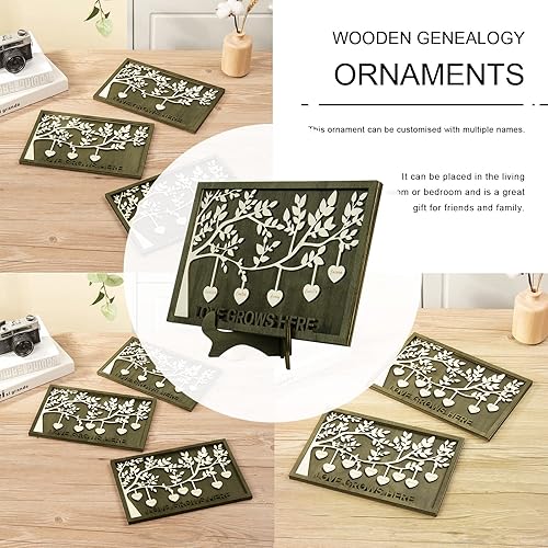 Vista 114 de Árbol genealógico con etiqueta de corazón, placas de madera grabadas personalizadas, regalos personalizados para madres, padres, escritorio, nombres