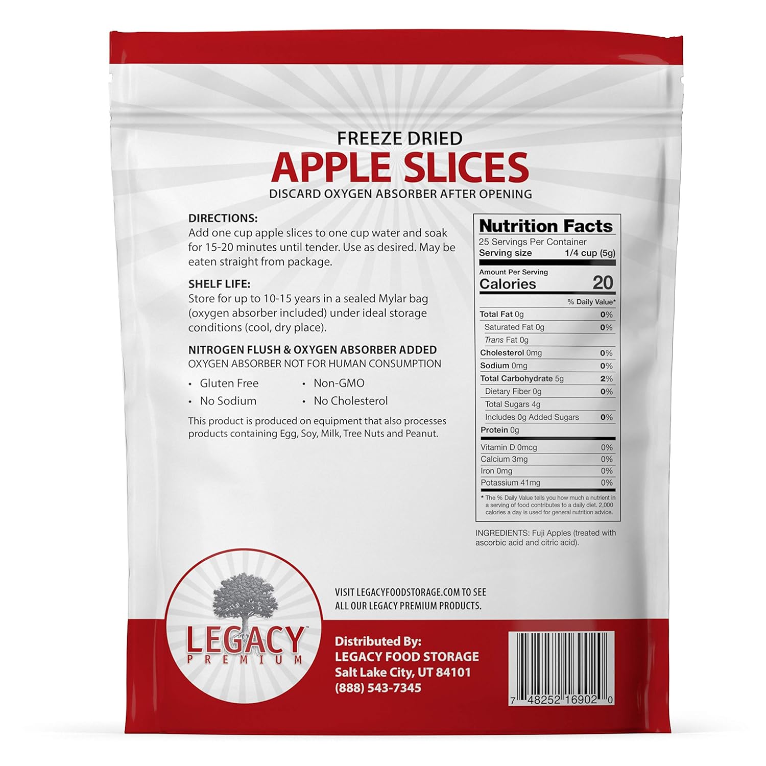 Legacy Essentials Freeze Dried Apple Slices - 15 Year Shelf Life for Emergency Survival Food Storage Supply - Great Fruit Snack (Quantity 6)