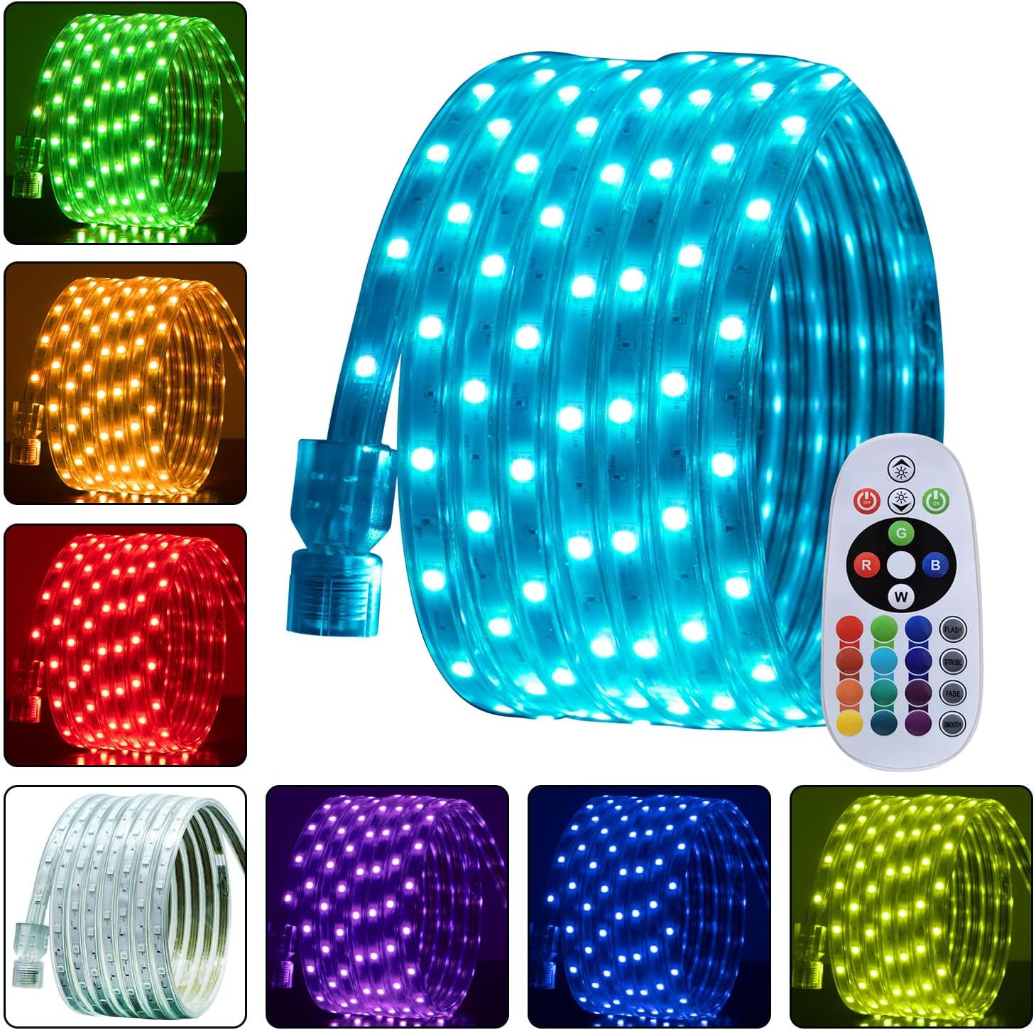 LED Rope Lights, 60ft Dimmable RGB Strip Light, Color Changing, Waterproof for Indoor Outdoor Use, Connectable Christmas Decorative Lighting, 16Colors and Multiple Modes (60FT)