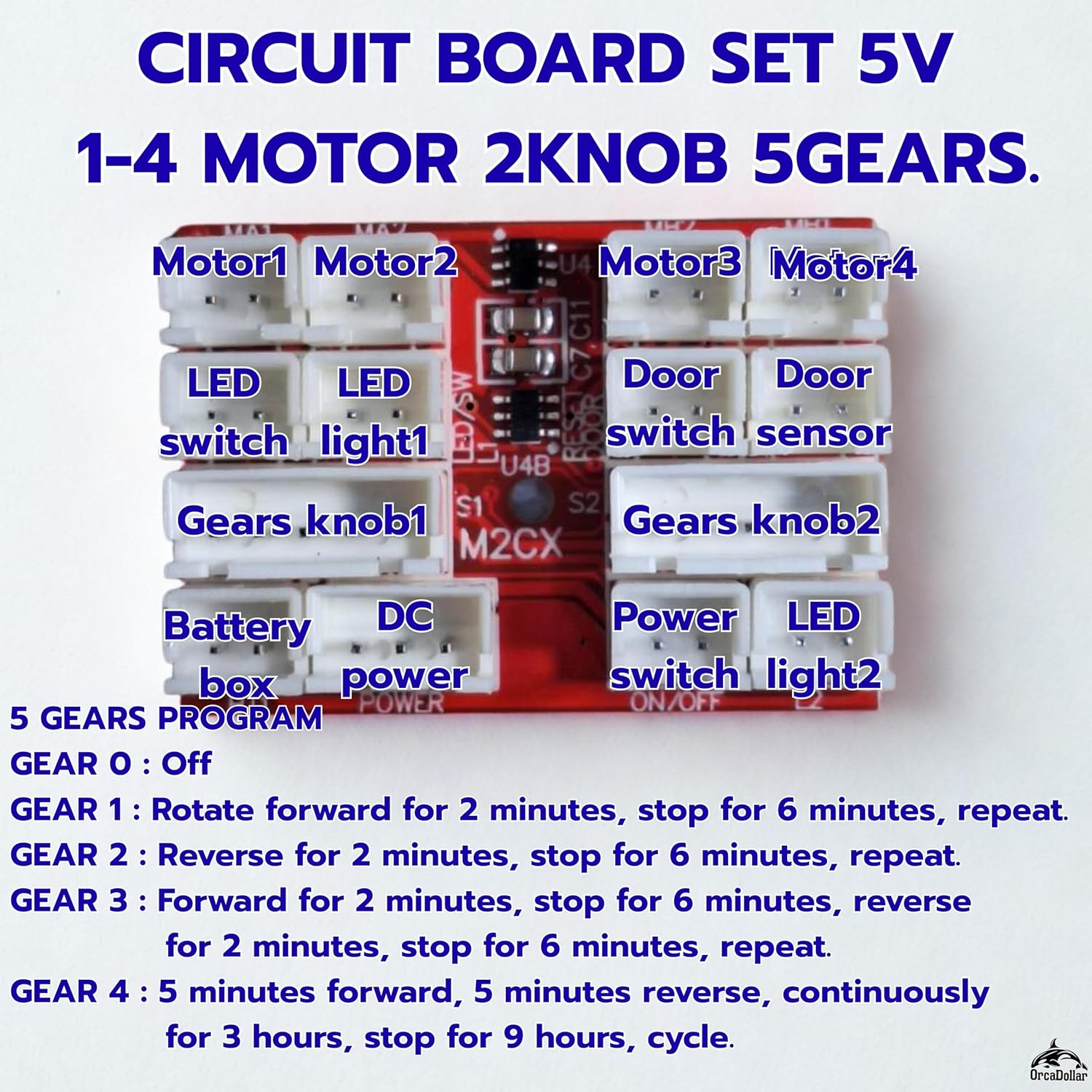 OrcaDollar Watch Winder Circuit Board 5V 5Gears Modes for 1-4 Motor PCB Controller DIY Watch Winder Mainboard Repair kit with Power Switch & DC Input.(Modal: M2CX 5V)