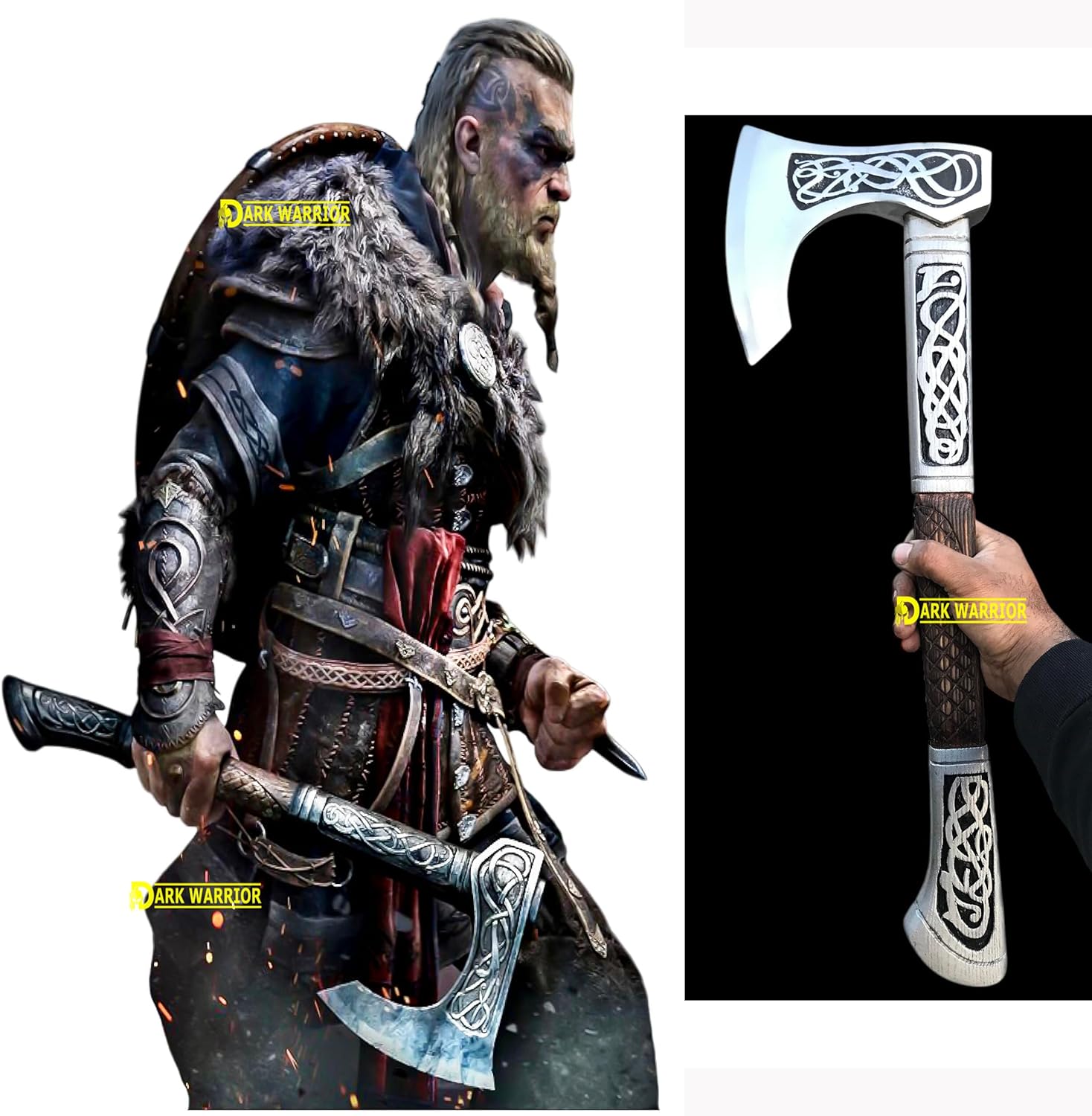 [DARK WARRIOR] 24.0" New Assassin's Creed Valhala Viking Battle Eivor Axe,fully functional Hand Forged Carbon Steel With Engraving Wood Handle,Personalised Gift For Viking & Gaming Lovers.[ACX-X1-019]