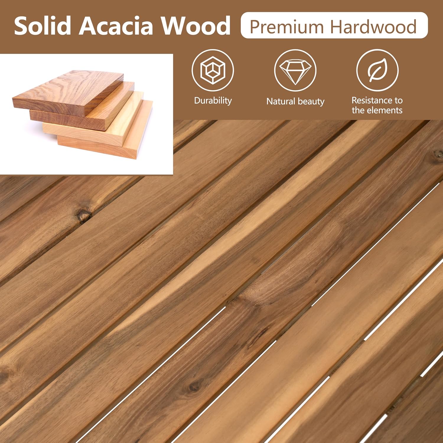 Acacia Wood 4pc Outdoor Sectional Sofa Set with Cushions and Slatted Design - Modern Patio, Deck & Garden Seating for Ultimate Comfort