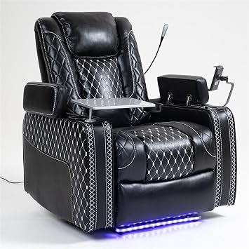 Zero Gravity Recliner Indoor, Faux Leather Recliner with Ambient Lighting, Multifunctional Ovesized Home Theater Seating with Storage Armrest & Cup Holder for for Adults Big and Tall Man