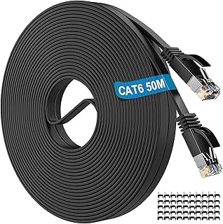 Ethernet Cable 50m Outdoor, Cat 6 Internet Cable 50m High Speed 10/100/1000Mbps Slim Network Cable extra long Gigabit Waterproof LAN Wifi Cable 50m Black Patch Cord for Switch Router Modem Xbox PS5/4