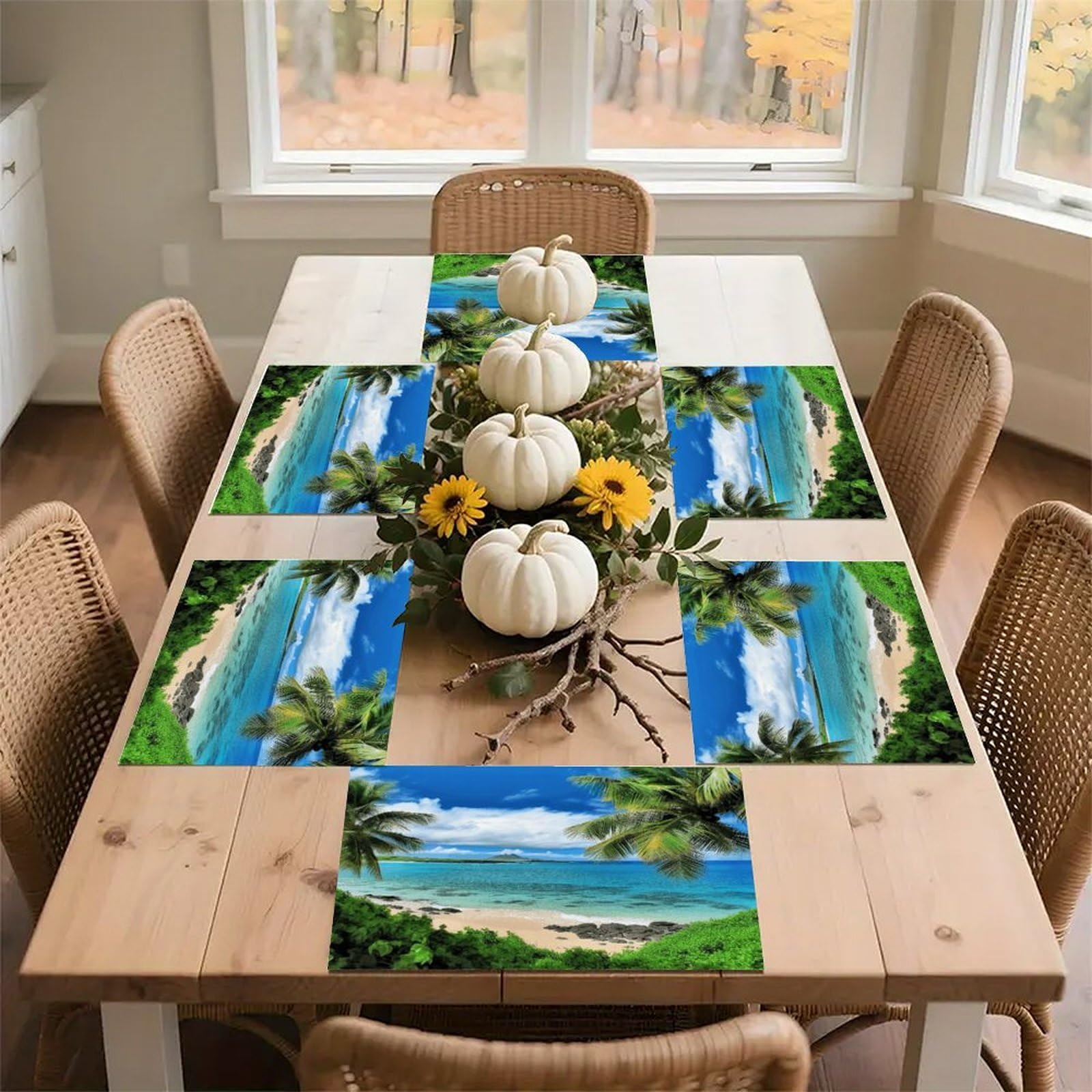 Tropical Palm Tree Hawaii Beach Placemats Non-Slip Heat Resistant Table Mats Flax Washable Cloth Place Mats Easy to Clean Premium Placemat for Kitchen Dining Table Decor Party Outdoor