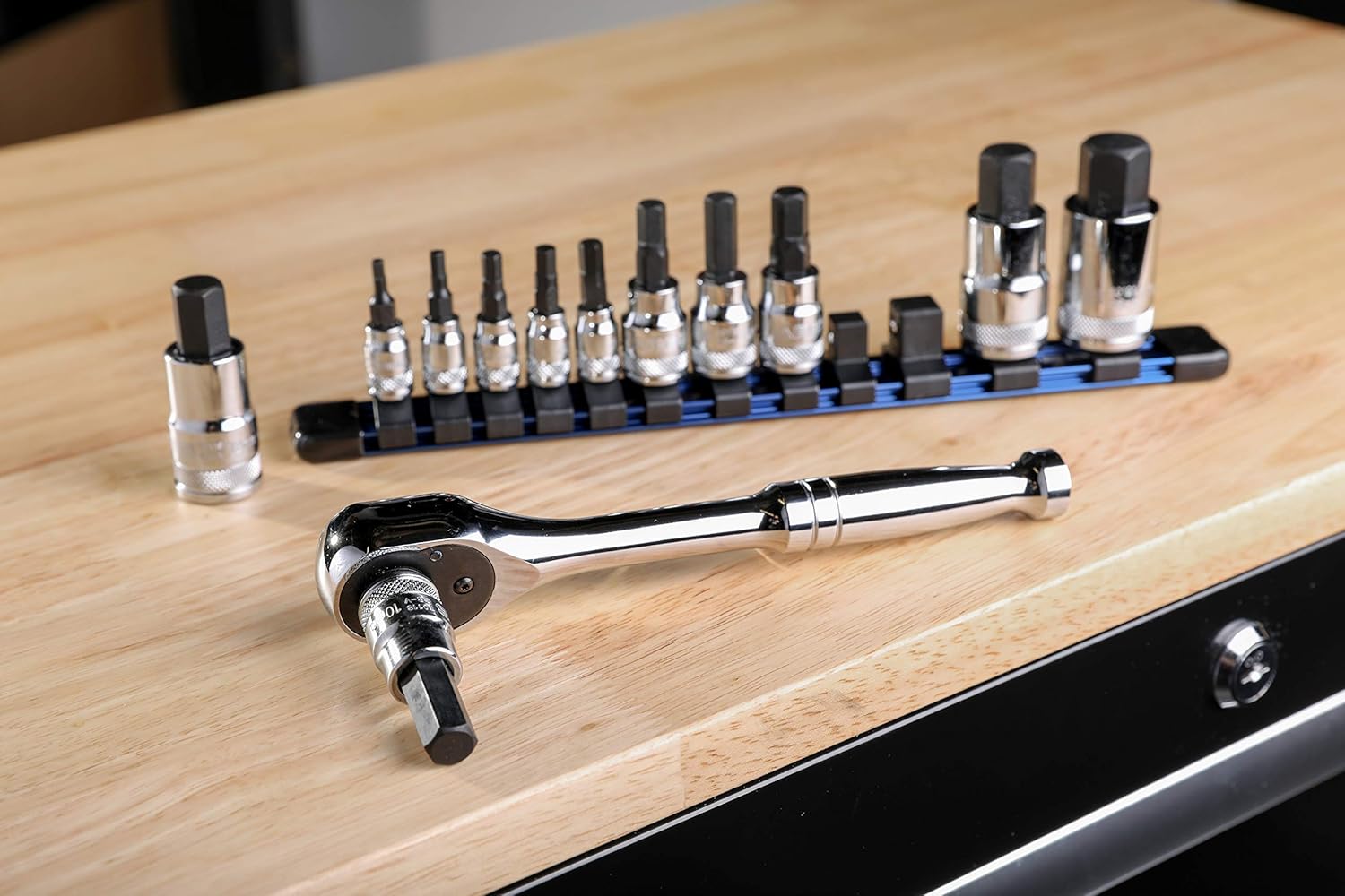 ARES 70108-12-Piece Metric Hex Bit Socket Set - Chrome Vanadium Sockets with S2 Alloy Bits - Includes Aluminum Socket Organizer