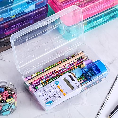 Miniatura 3 de Fainne paquete de 24 estuches para lápices para la escuela, estuche de plástico transparente para lápices, estuche grande de plástico para crayones,