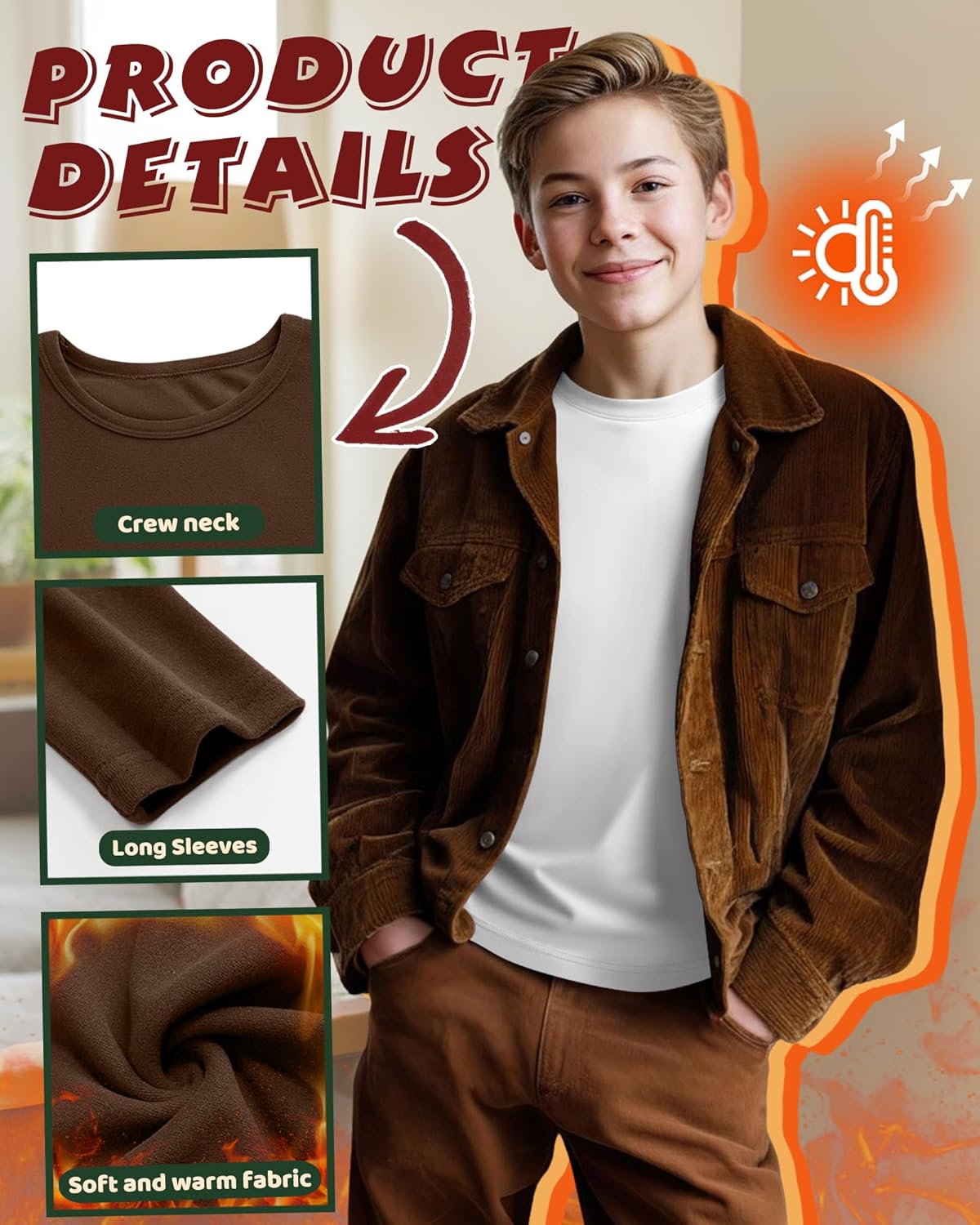 3 Pack Boys Fleece Long Sleeve Shirts, Crew Neck Thermal Tops Kids Casual Soft Warm Loose Basic Tees 3-16 Years - Image 3