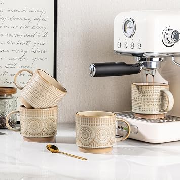 GBhome 16 oz Coffee Mugs Set of 4, Stackable Ceramic Coffee Cups Set