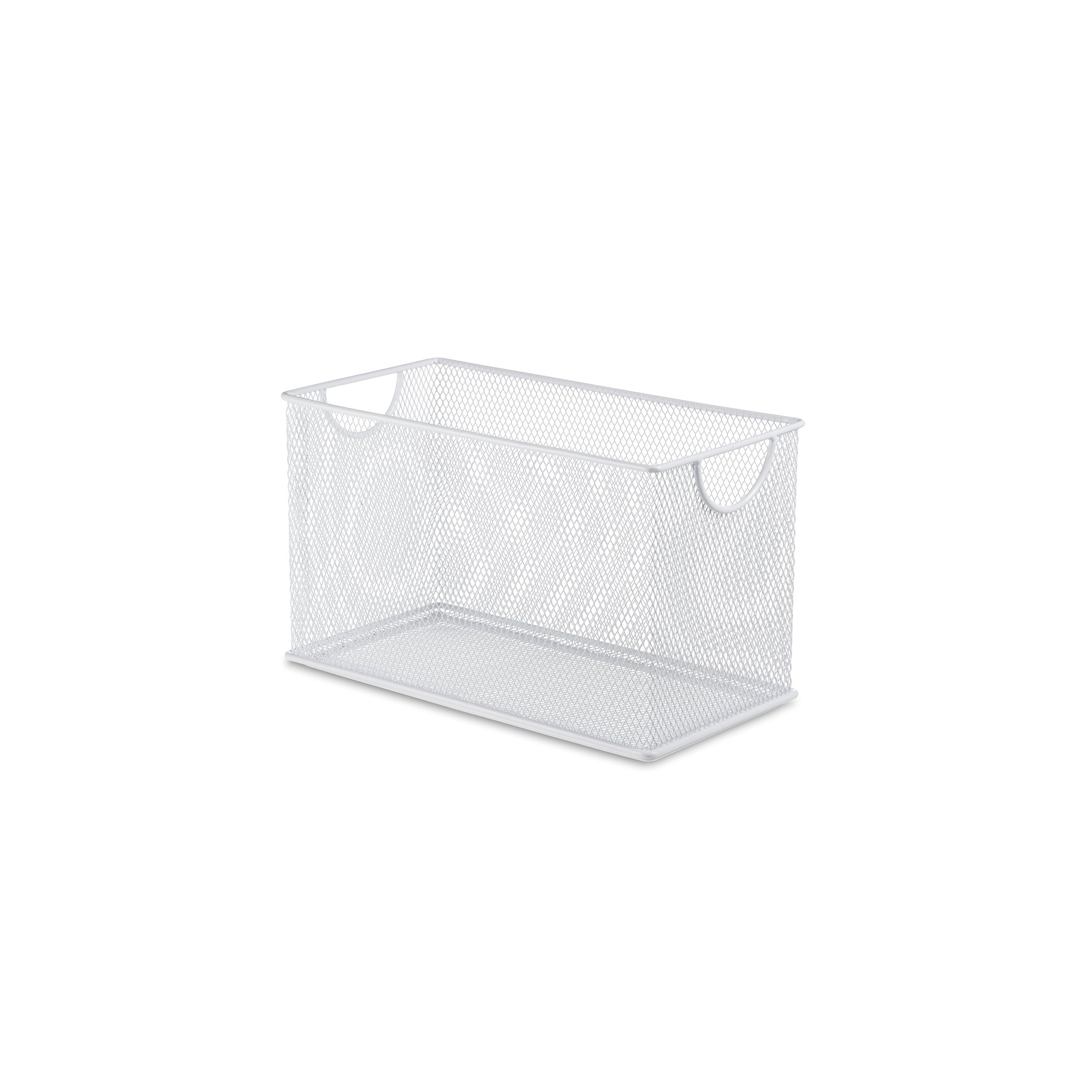 Design Ideas Mesh Stacking Bin, 5.7" x 11" x 6.3" Metal Shelving Storage Container Organizer, White