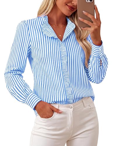 GRACE KARIN Women Striped Button Down Shirts Dressy Casual, Cotton