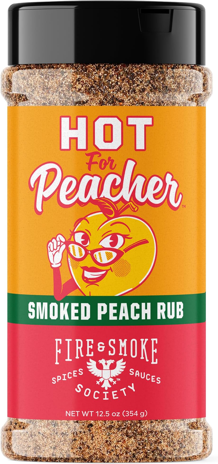 Fire & Smoke Society Hot for Peacher BBQ Rub | BBQ Seasoning for Smoking and Grilling Meat | Pulled Pork Ribs Chops, Poultry, Chicken, Beef, Dry Rubs and Spices | XL 12.5 oz