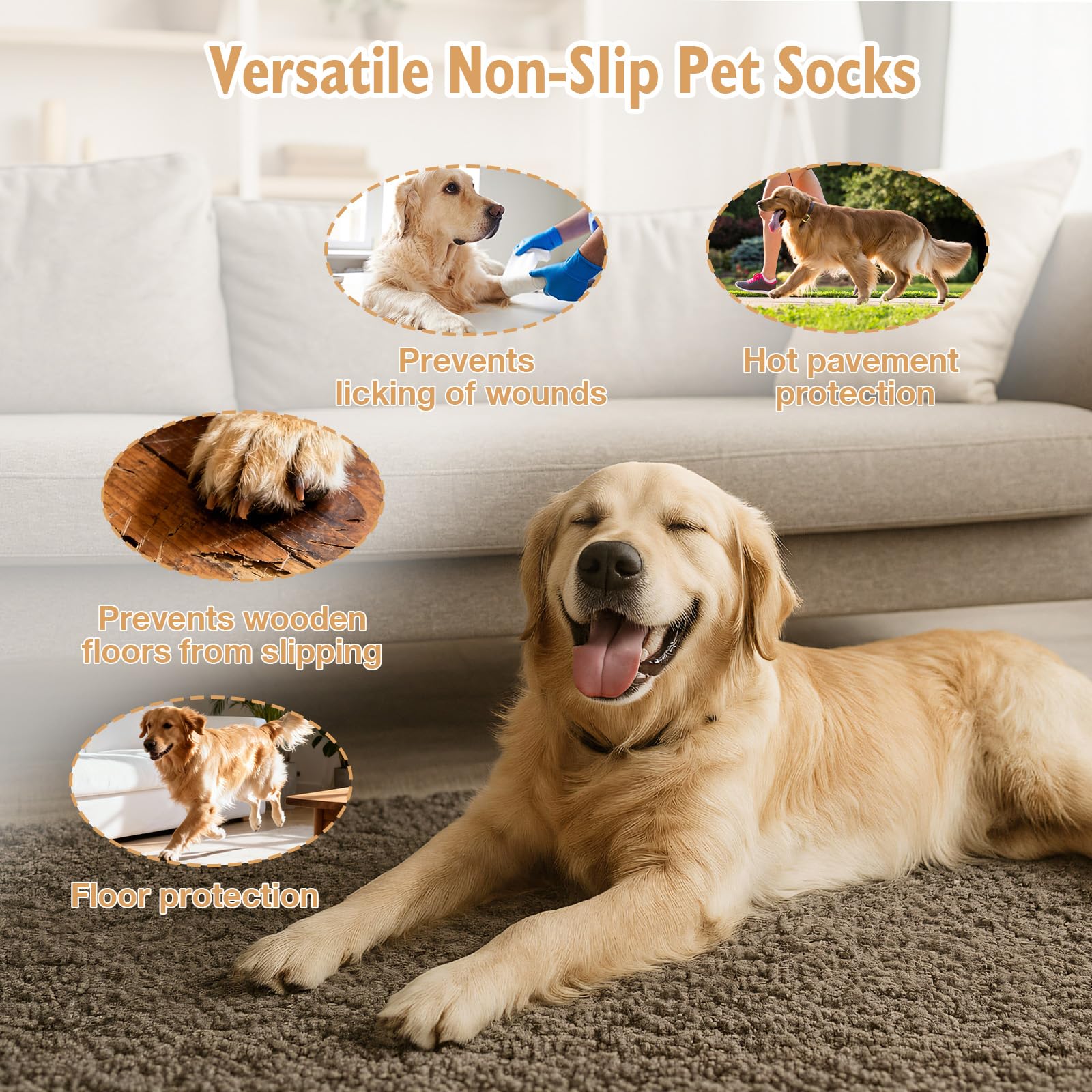 VINATO Calzini per Cani Antiscivolo - Set di 4 Protezioni per Zampe per Taglie Medie, Grandi e Anziani - con Bande Riflettenti Regolabili - Ideale per Interni ed Esterni, Taglia L