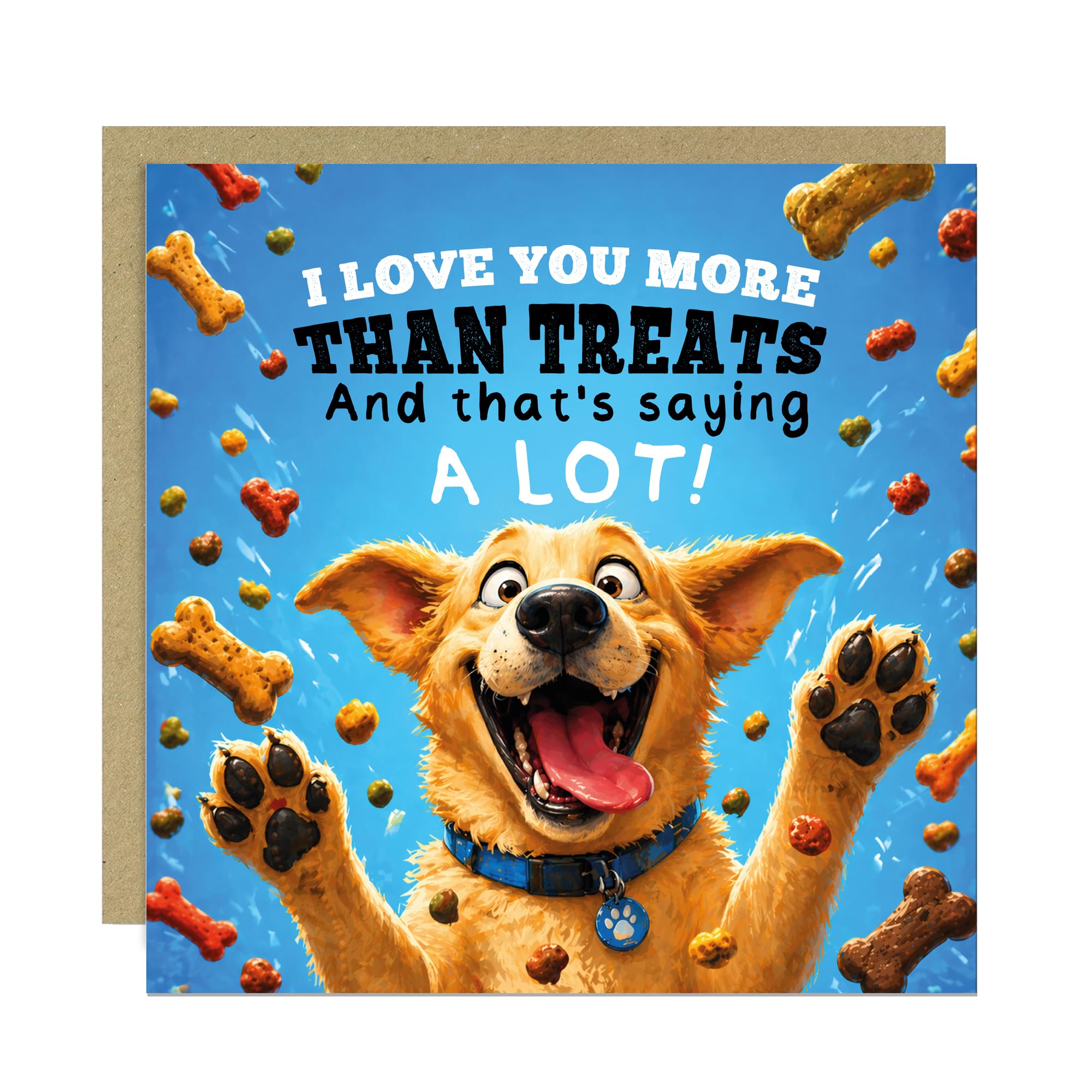 RED OCEAN Funny Dad Card from Dog - 'I Love You More Than Treats' Cute & Hilarious Father’s Day Card, Dog Lover Card for Dad 145x145mm With Kraft Envelope