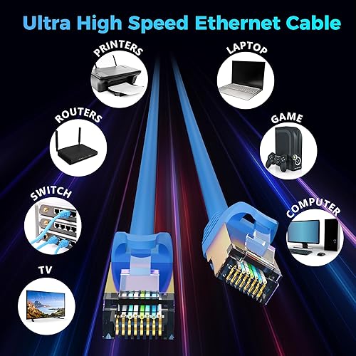 Miniatura 6 de Cable Ethernet Cat 7 de 30 pies, cable de Internet de alta velocidad de 10 Gbps, blindado SFTP, cobre puro OFC, cable de red LAN RJ45 CAT7