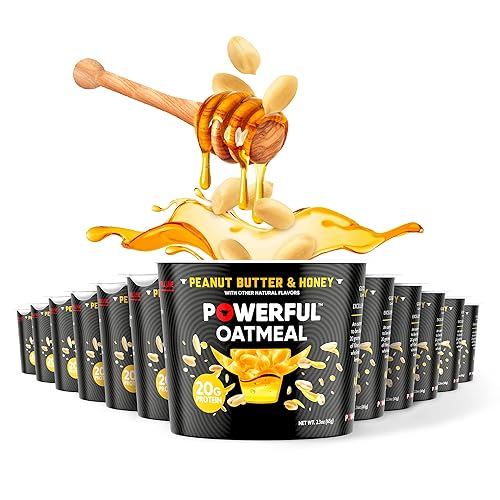 Miniatura 1 de Potente, avena con proteínas, 0.71oz de proteína, Kosher, bocadillos bajos en azúcar, tazas de avena, avena instantánea mantequilla de maní y miel,