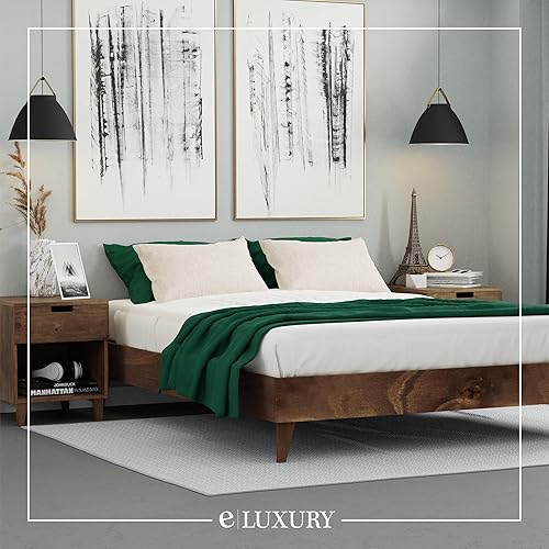 Miniatura 49 de eLuxurySupply Marco de cama de plataforma de madera tamaño matrimonial, natural, perfil bajo, no necesita somier, fácil montaje, estilo minimalista
