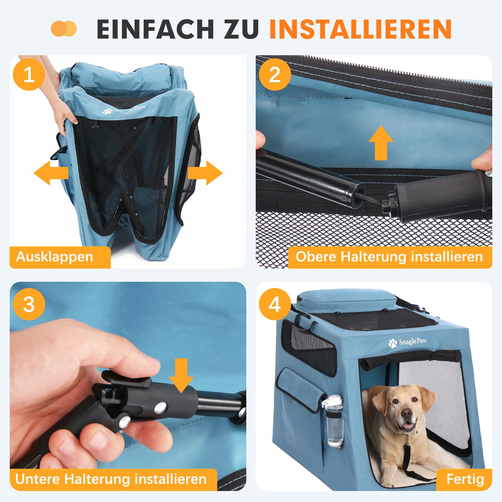 Snagle Paw Große Hundetransportbox für Autoreisen,Zusammenklappbare Transportbox mit Metallrahmen & 3-Maschigen Türen,Hundebox für Kofferraum/Rücksitz,Stabil Kennelbox mit Großer Aufbewahrungstasche