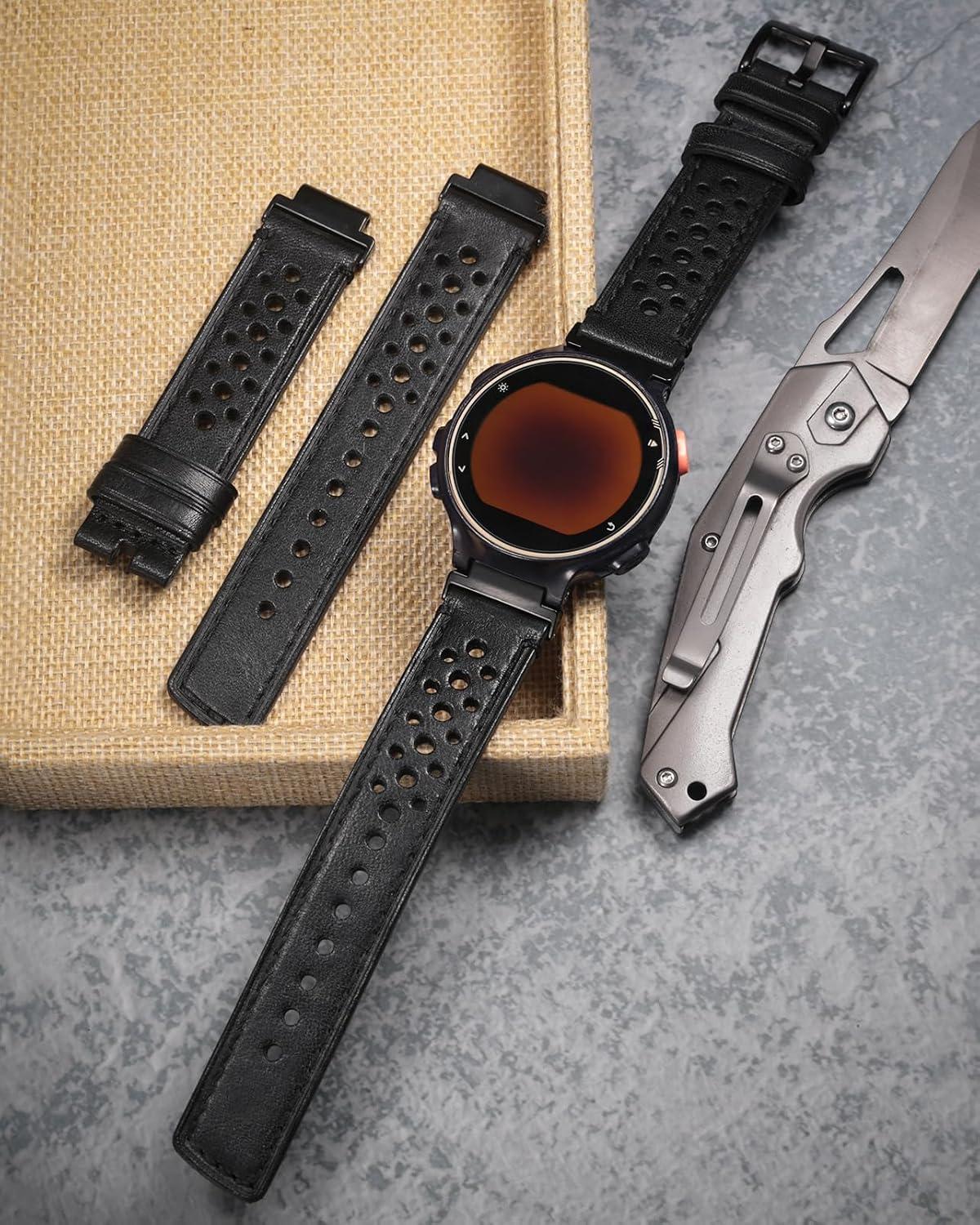 HEMSUT Genuine Leather Perforated Watch Strap Band for Garmin Forerunner 235, 735XT, 220, 230, 620, 630, 235 Lite & Approach S20, S5, S6