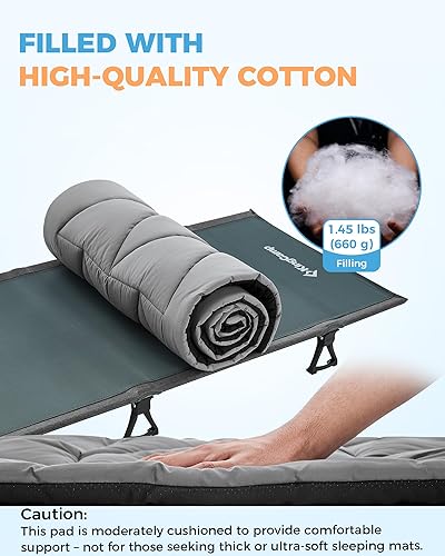 Miniatura 4 de KingCamp Colchoneta de algodón para cama de campamento, 75 x 25 pulgadas, más gruesa, suave, cálida, antideslizante, para cuna de campamento,