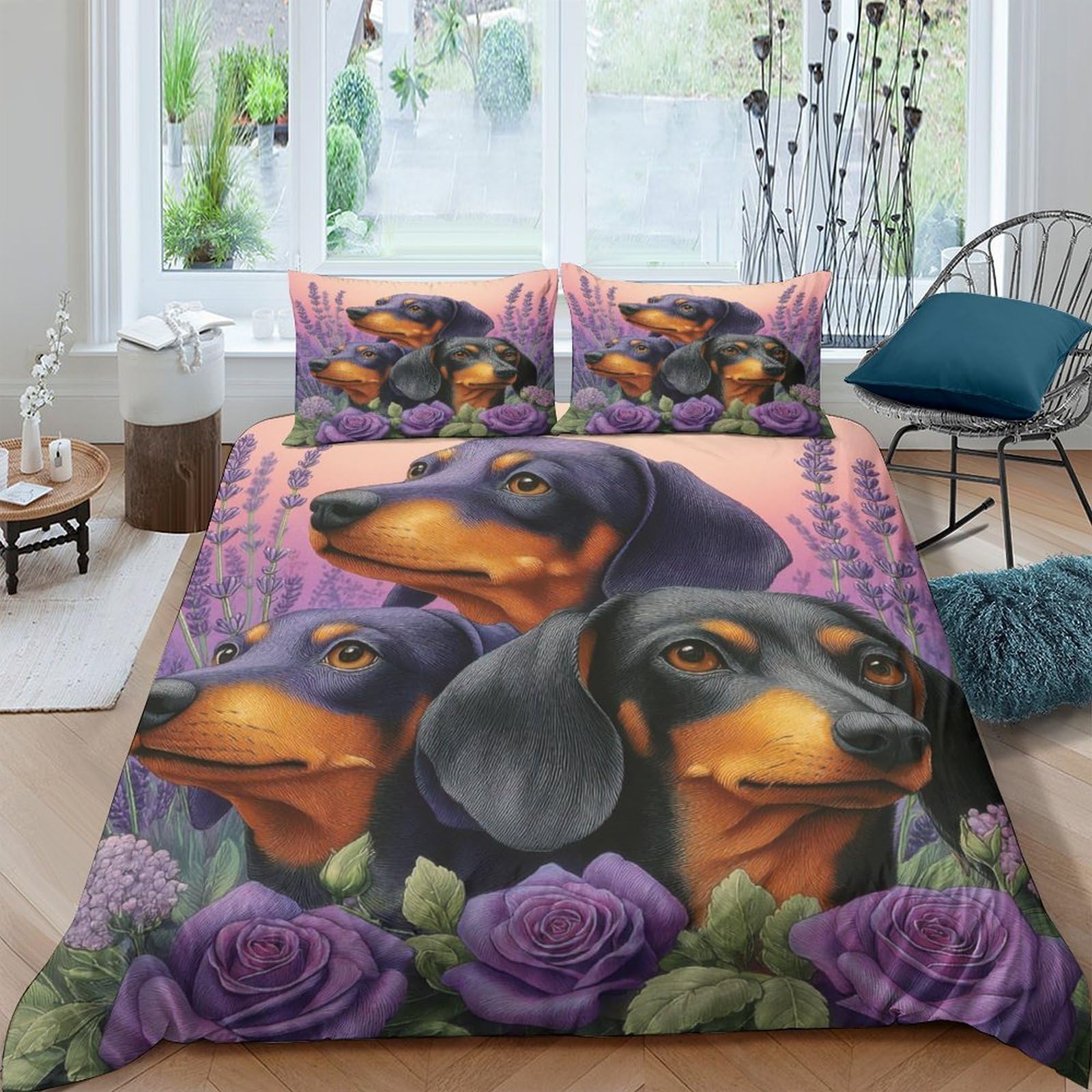 XFKLYNVCJ 3D Printed Dachshund Dogs Bedding Cover Microfiber Artistic Pet Comforter Cover Hypoallergenic Fade Resistant Couples Home Use Single（135x200cm）