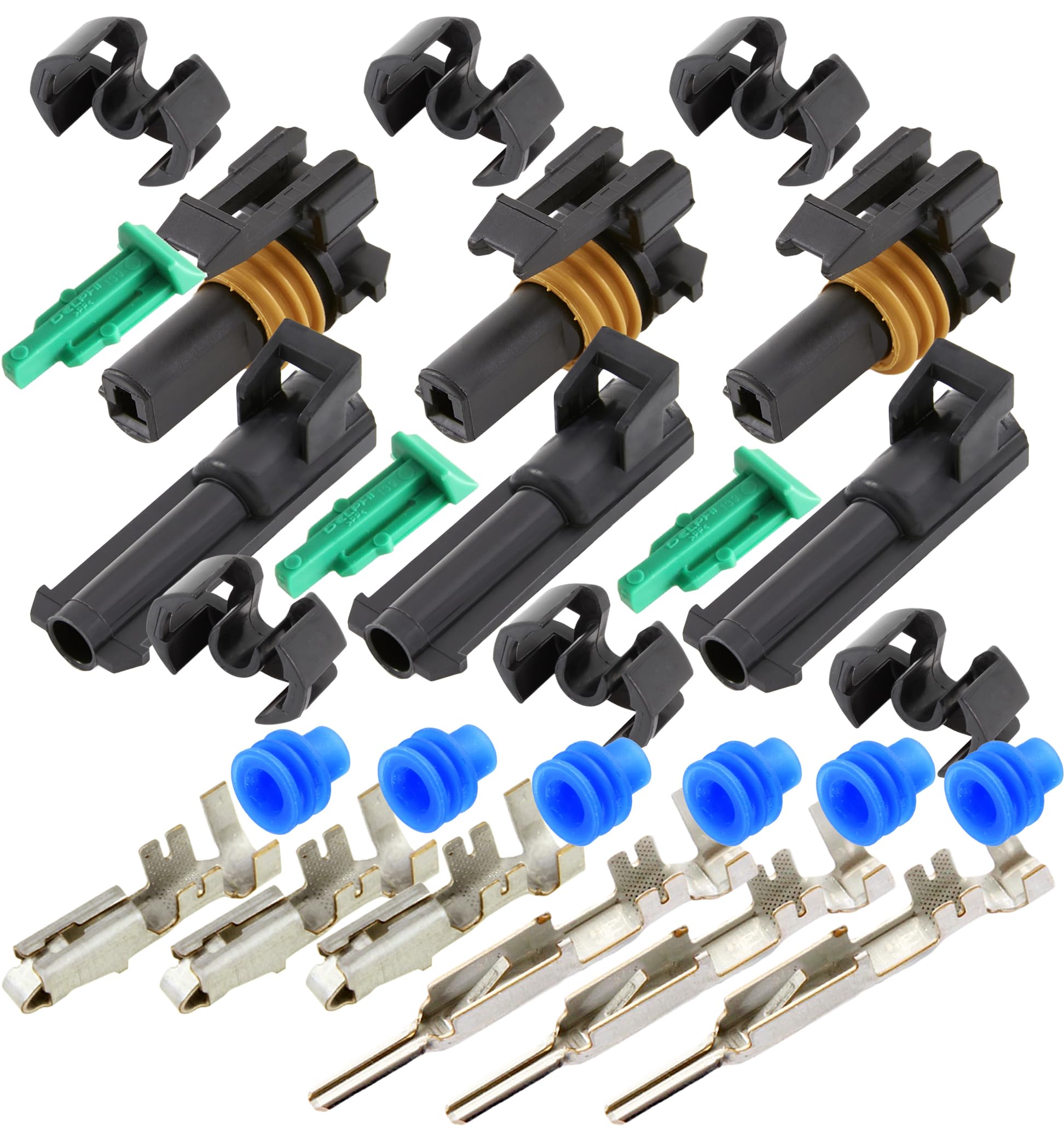 3-Pack (1-PIN) 30Amp Metri-Pack Waterproof Connector Terminals and Seals 12-10awg