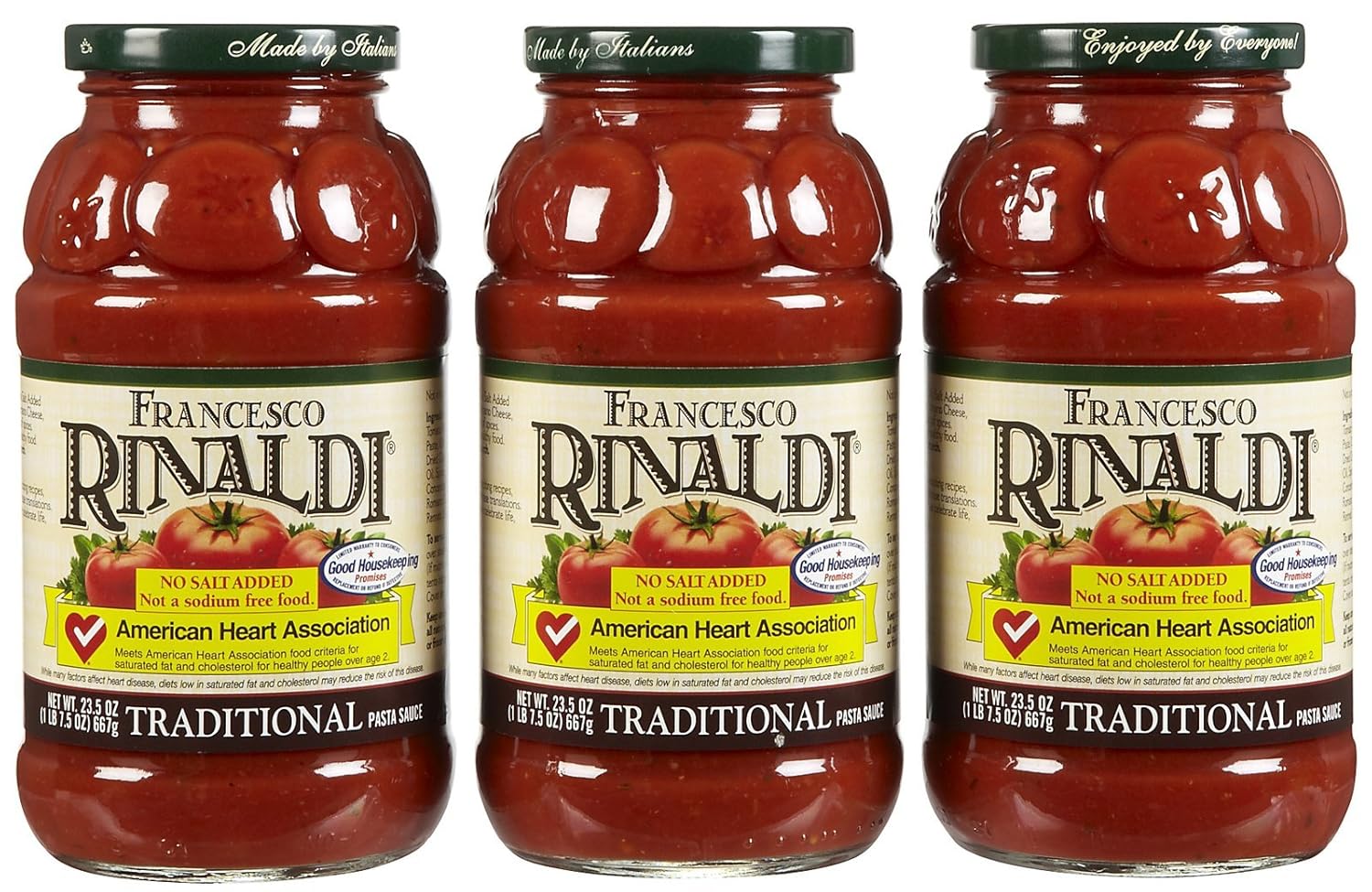 Francesco Rinaldi Traditional Pasta Sauce, No Salt Added, Low Sodium with Real Cheese - 1.46 lb Pack of 3