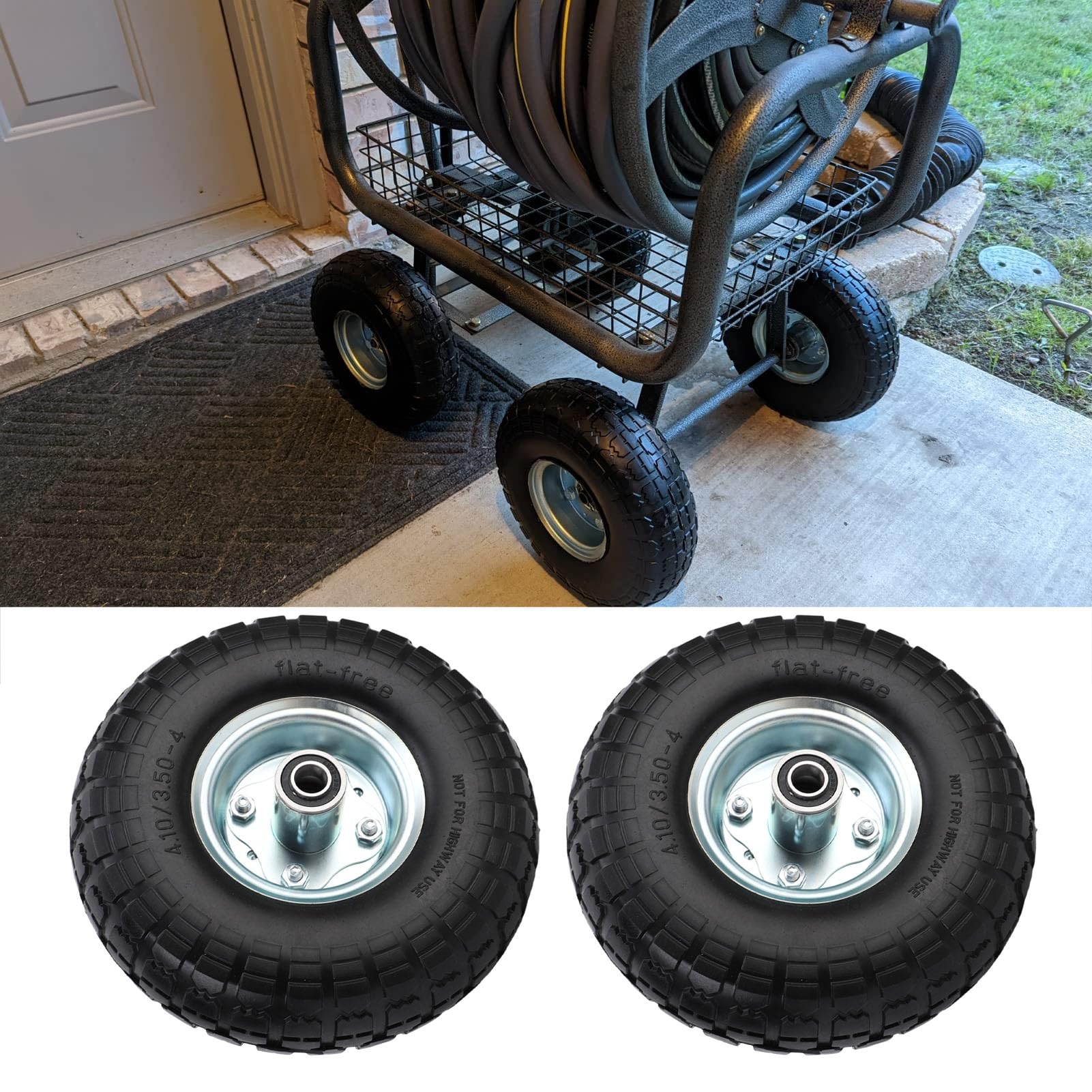 Luocute 2PCS 10-calowe Obfite Gumowe Koła Oponowe, 4,10/3,50-4 Opony z 2,2 w łożysku Odfiskujowym 5/8 dla Ręcznego Taight Tabarrow Dolly