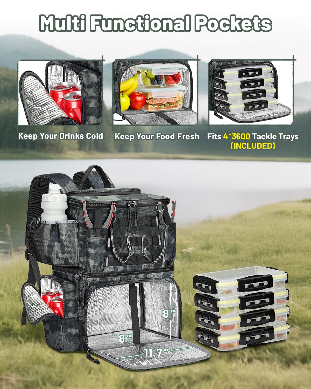 MATEIN Fishing Backpack - 4 Tackle Boxes Included -3
