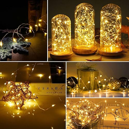 Miniatura 6 de AIKEI Paquete de 12 luces LED de hadas a pilas, impermeables, alambre plateado, 7 pies, 20 luces LED de luna estrellada para bricolaje, boda,
