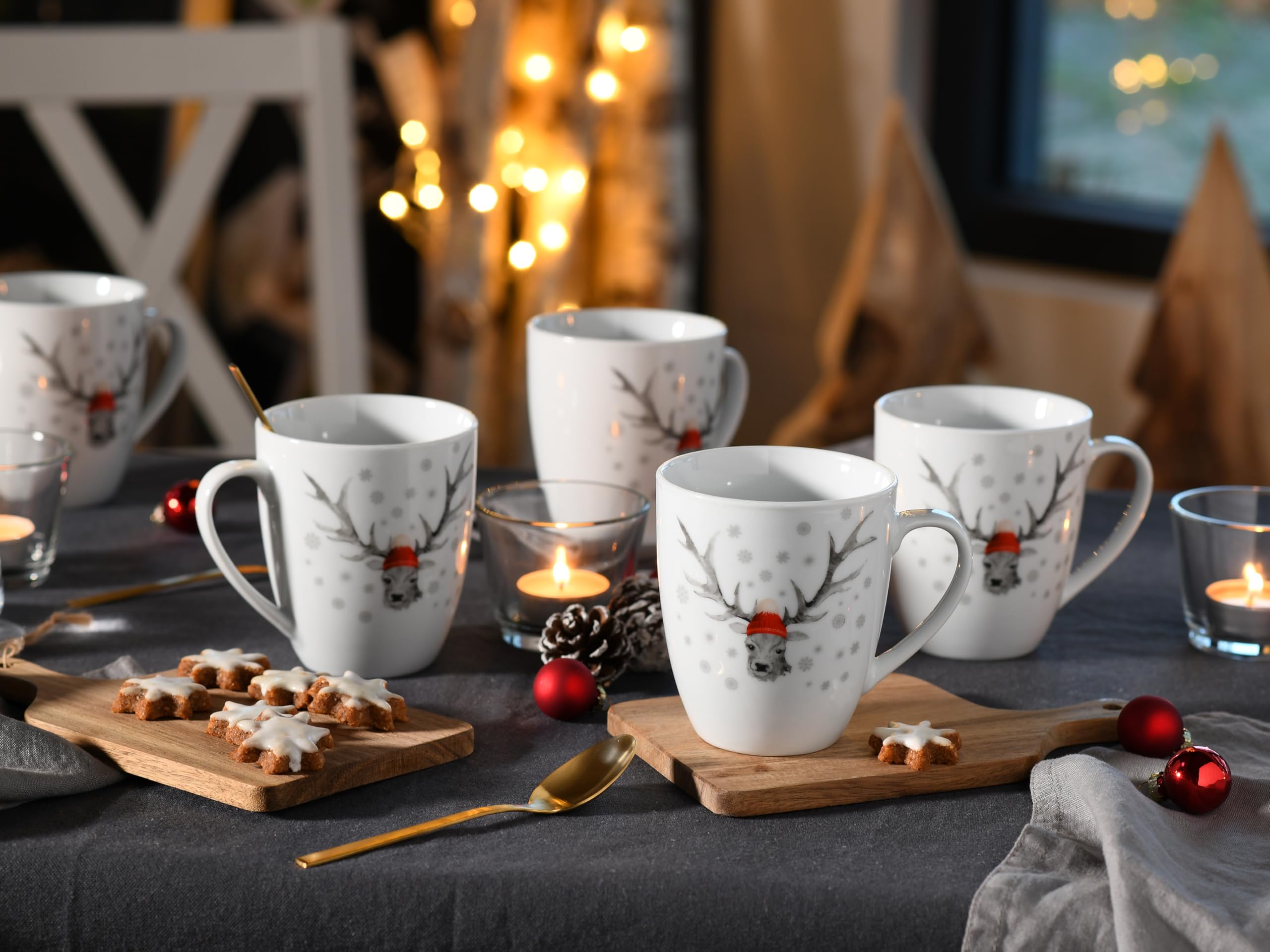 MamboCat Kerstdroom Set van 4 gebakborden, 26,8 cm, grote porseleinen platte borden voor 4 personen met kerstdecoratie, eetborden voor koekjes en dergelijke, servies voor Kerstmis, advent en